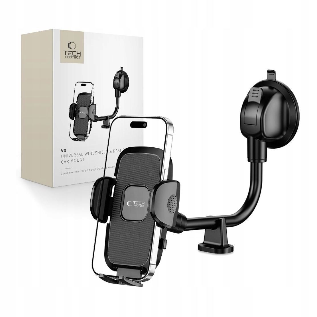Uchwyt samochodowy do przedniej szyby Tech-Protect V3 czarny