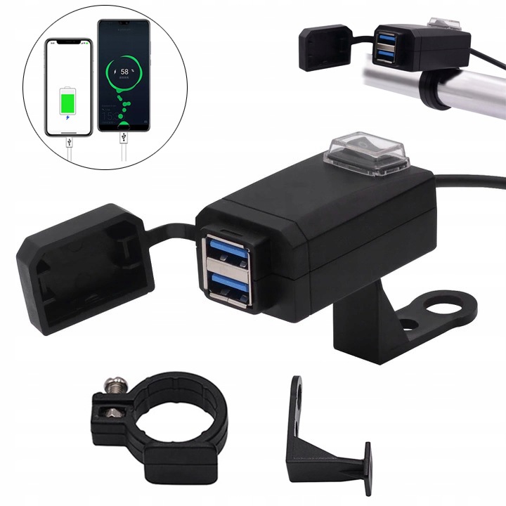 Ładowarka Motocyklowa 2x Usb Ładowanie