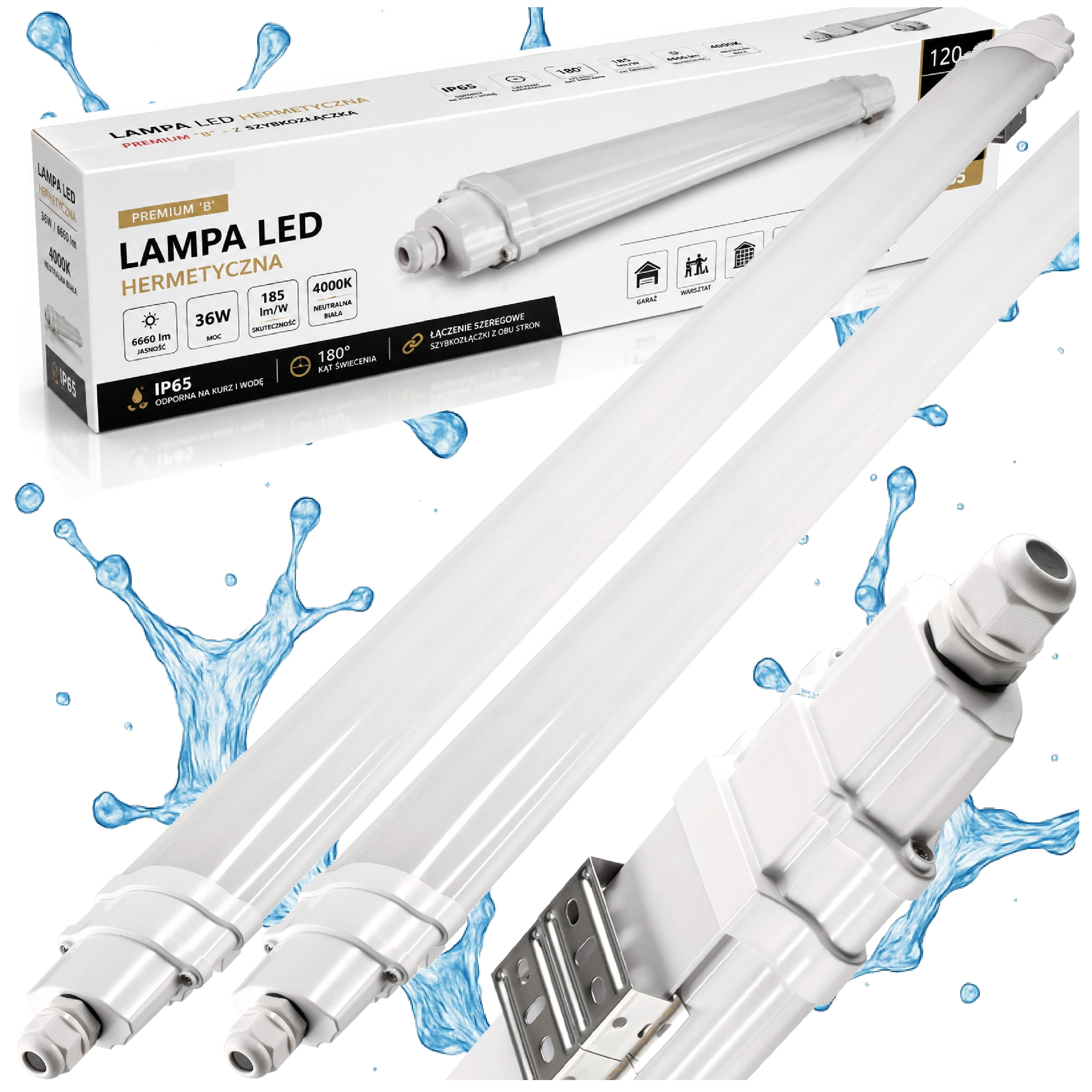 2x Hermetické Led svítidlo do garáže Extra Silná 36W 6600lm Sériové Výkonné