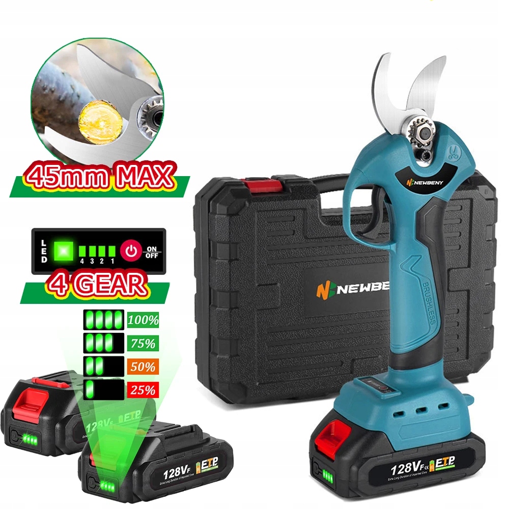 45mm Nożyce i sekatory elektryczne 4 biegi Ogród 18V 2 Sztuk Baterii