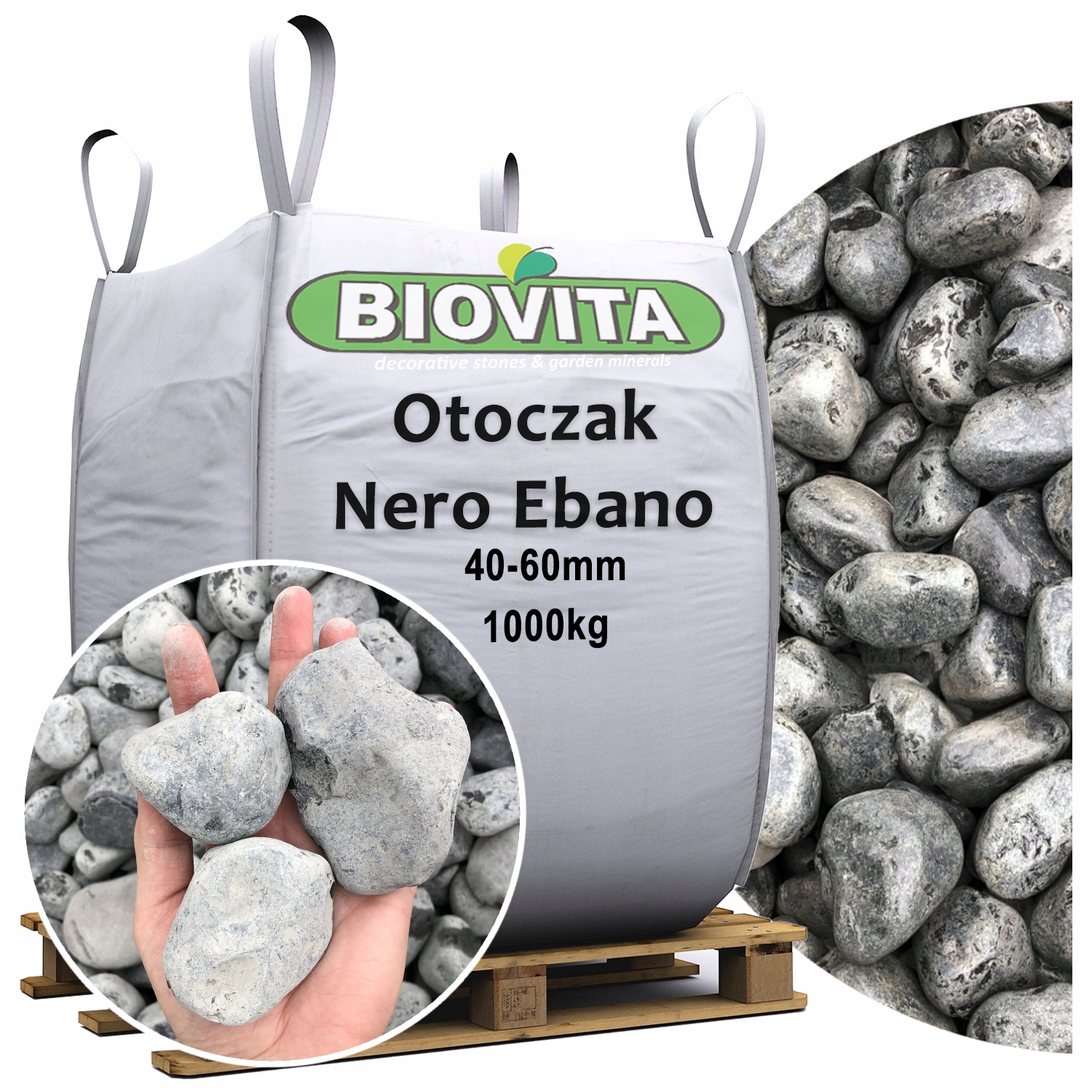 Otoczak Nero Ebano Kamień Ozdobny 40-60mm Big Bag 1000 kg