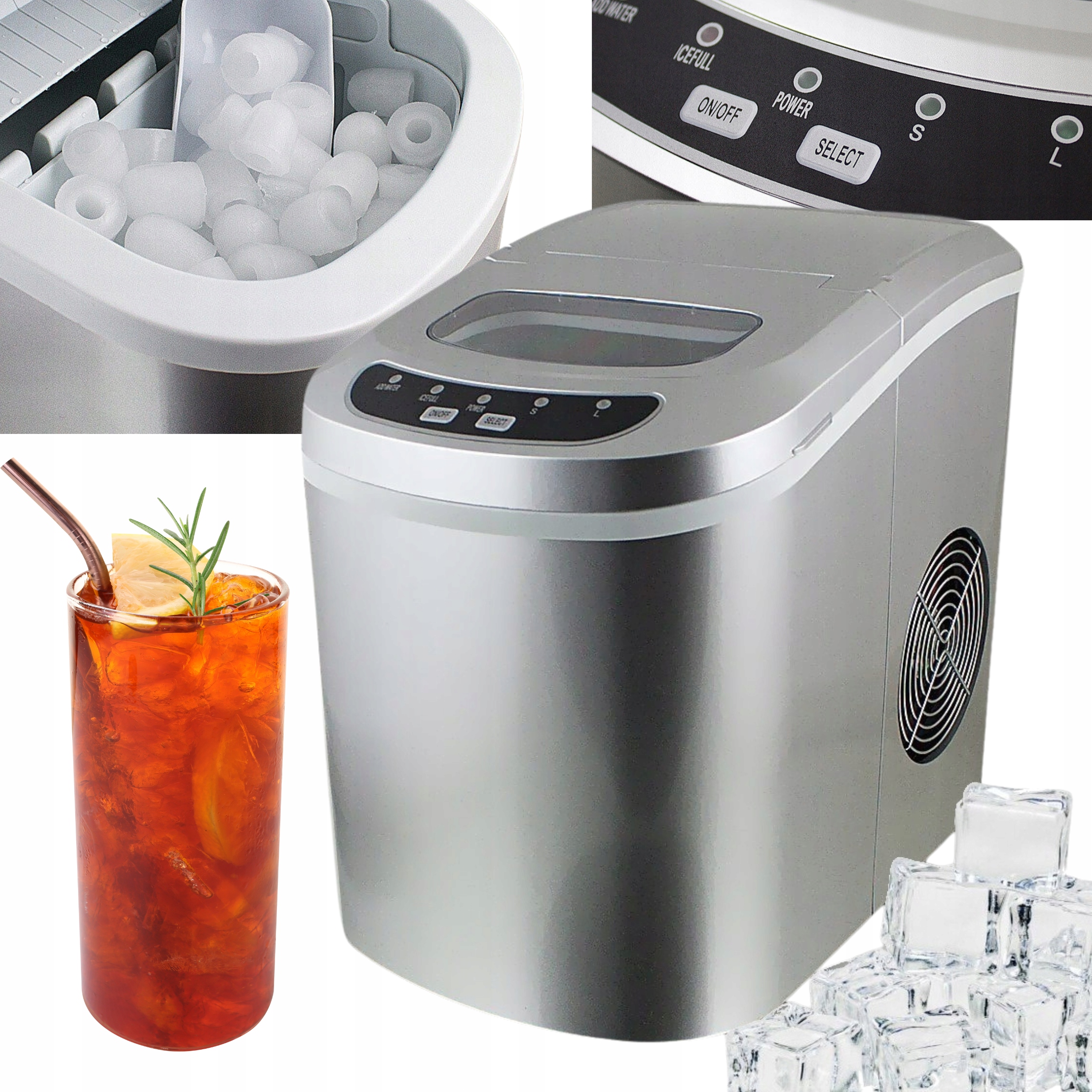 Výrobník Ledu 15 kg/dobrý Stroj Na Výrobu Kostek Lod Stříbrný Domácí