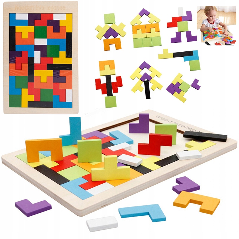 DREWNIANE KLOCKI TETRIS UKŁADANKA MONTESORI MONTESSORI PUZZLE
