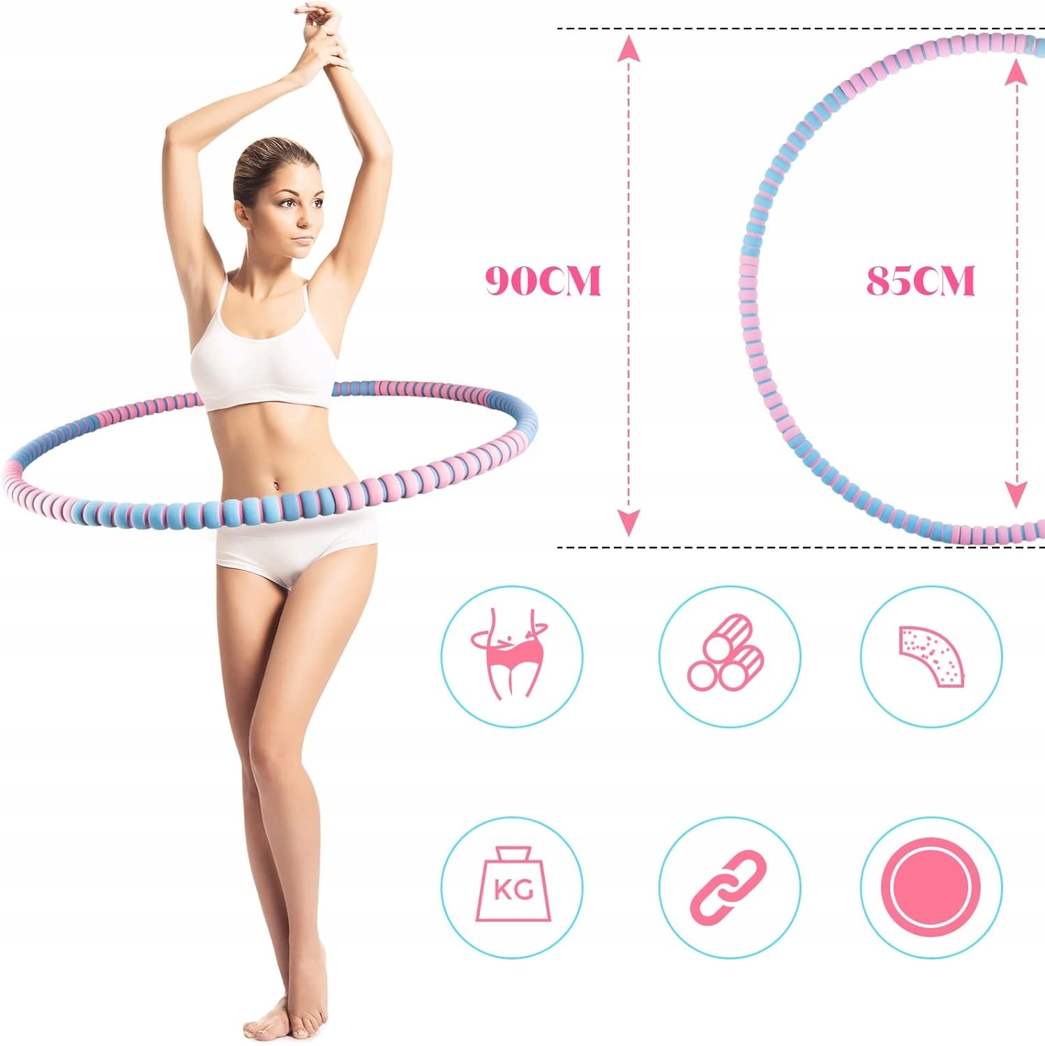 SKŁADANE HULA HOP Z PUNKTAMI MASAŻU ODCHUDZAJĄCE 85 cm PREMIUM STAL Kod producenta B08LZQ3MB7