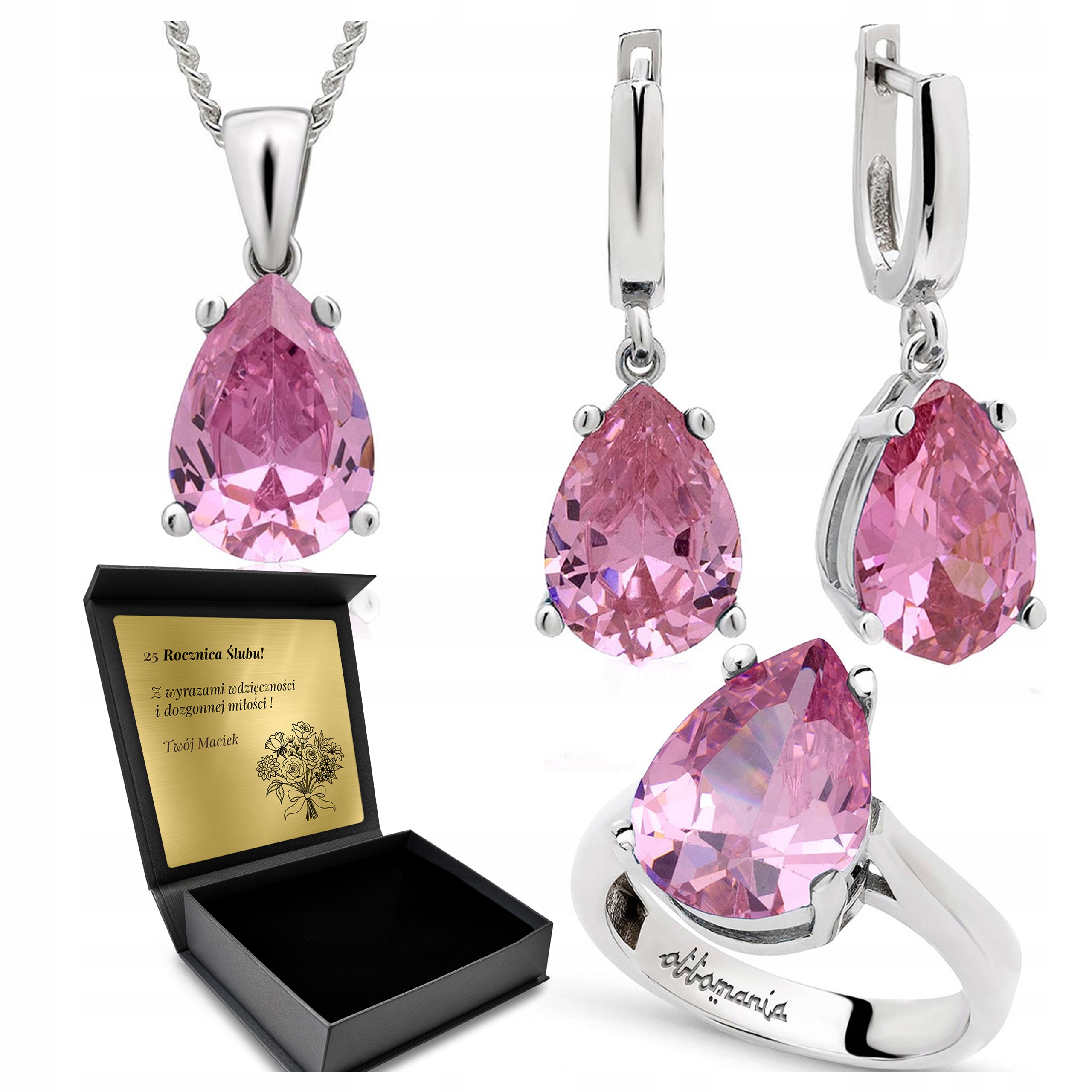 Komplet Stříbrných Šperků 925 Růžový Topaz Dárek pro ženu Gravírování