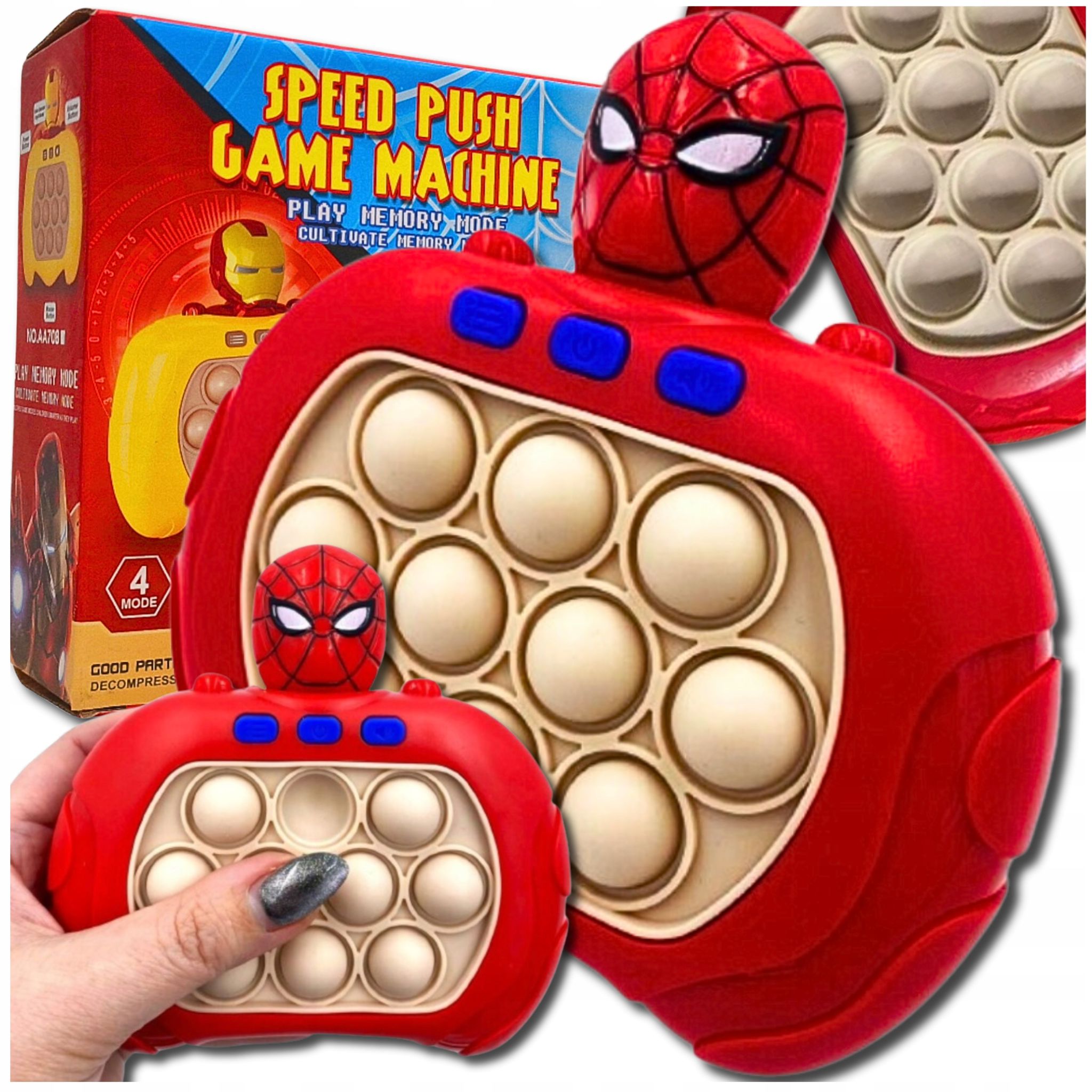 GRA ZRĘCZNOŚCIOWA POP IT ANTYSTRESOWA ELEKTRYCZNA KONSOLA SPIDERMEN