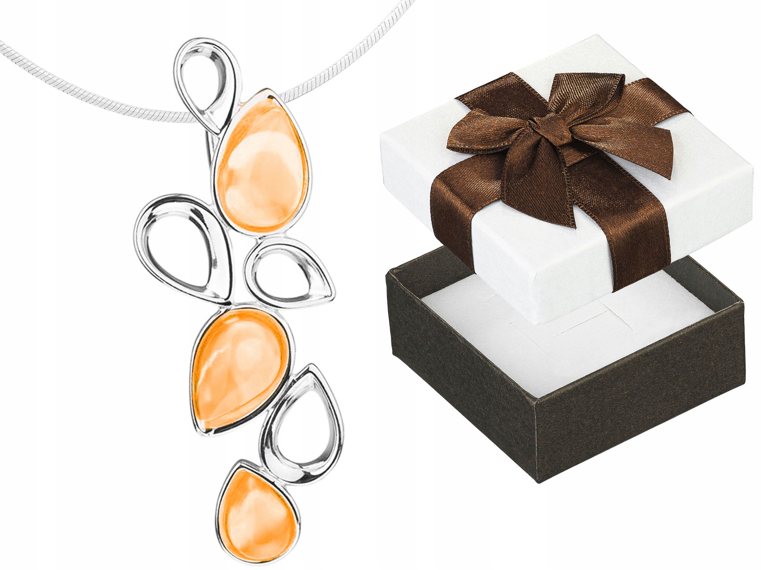 Dlouhý Stříbrný Dámský Prolamovaný Náhrdelník s Mléčným Jantarem Stříbro 60 cm