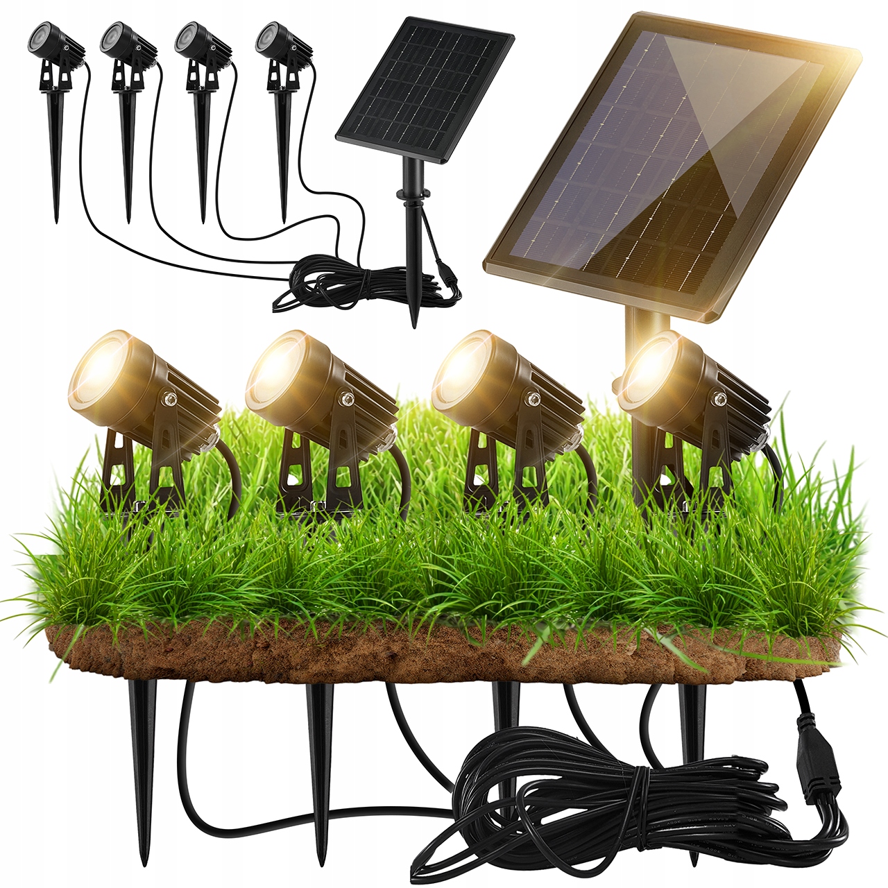 Zestaw lampek solarnych lampa wbijana ogrodowa barwa ciepła 3000K 4 szt.