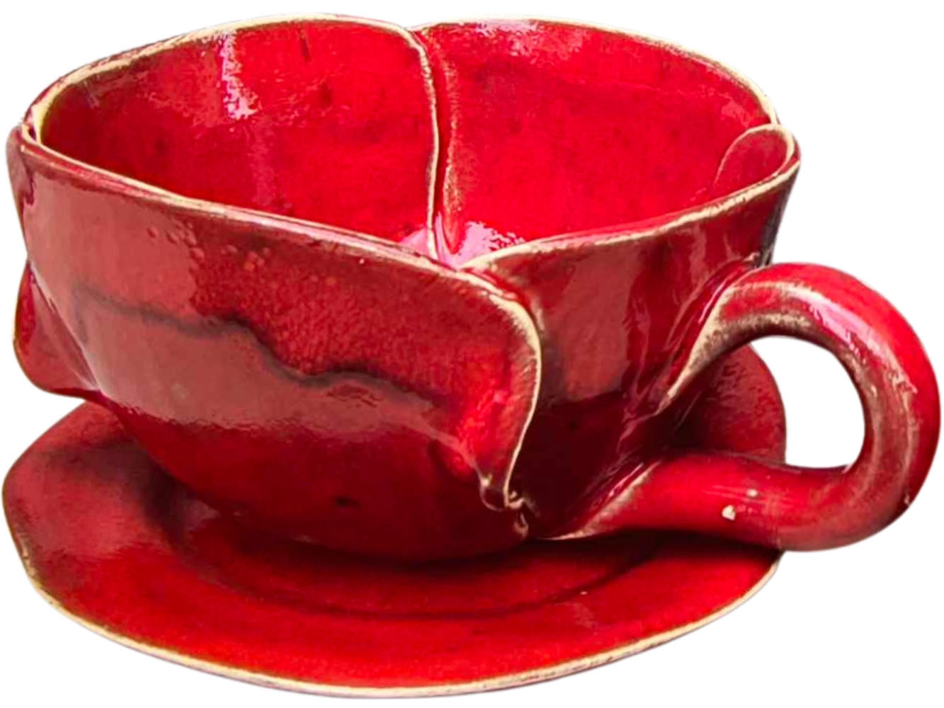 Polské Řemeslo Ručně vyrobený Šálek 300 ml a podšálek Červené máky