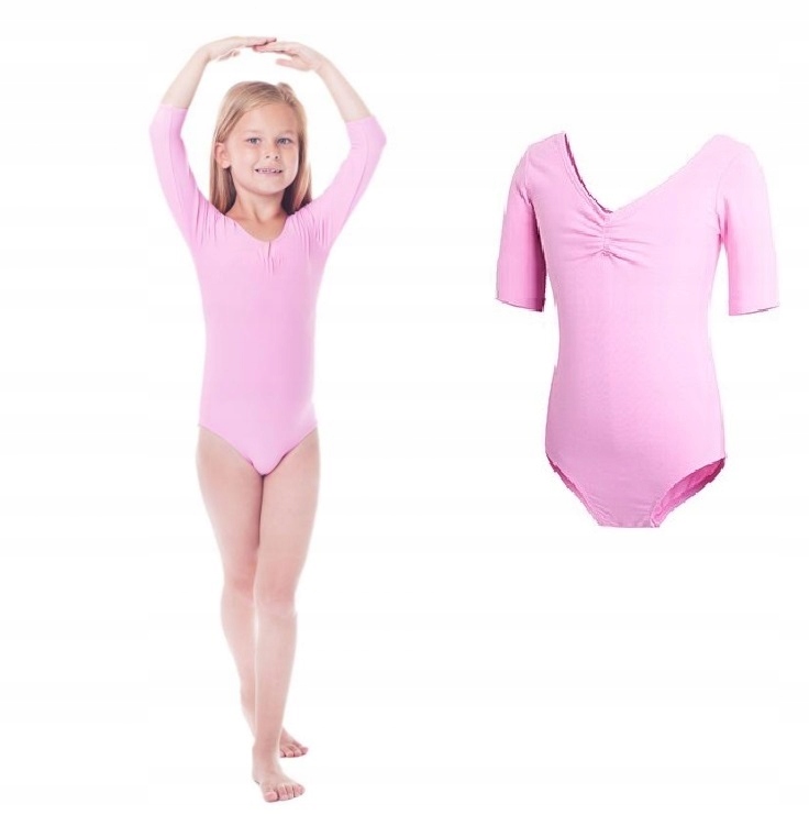 

Różowe Body Gimnastyczne 3/4 Rękaw Balet 110/116