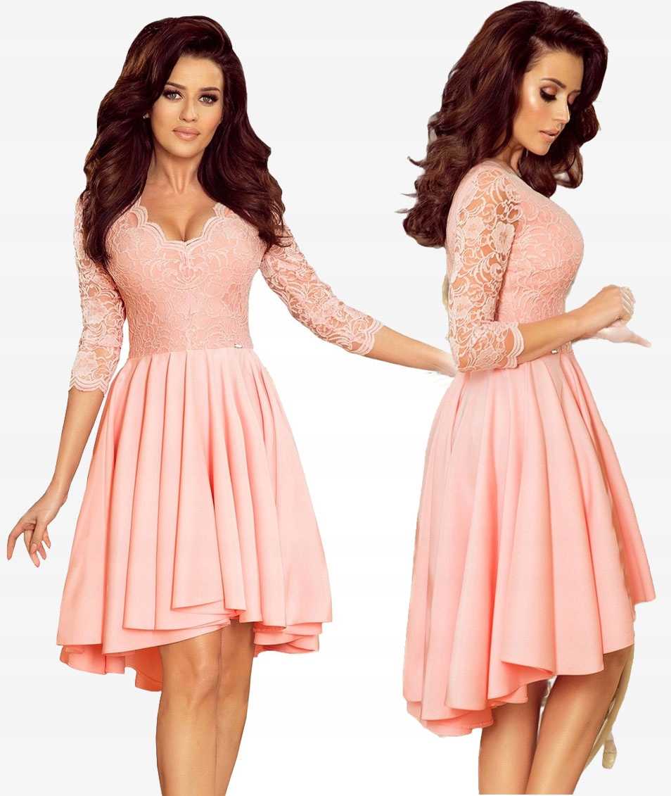 Asymetrická Šaty S Krajkovým Výstřihem A Delší Zadní Část Pudrová Růžová 3XL