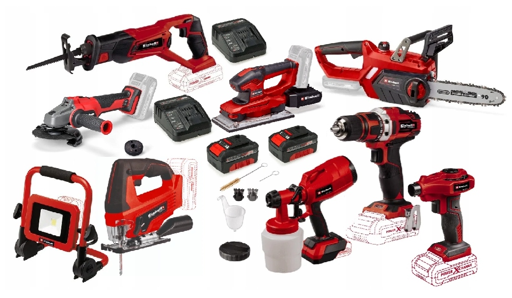 Einhell Sada Elektrického Nářadí Pxc 18V Bruska 2X4AH Šroubovák Lampa