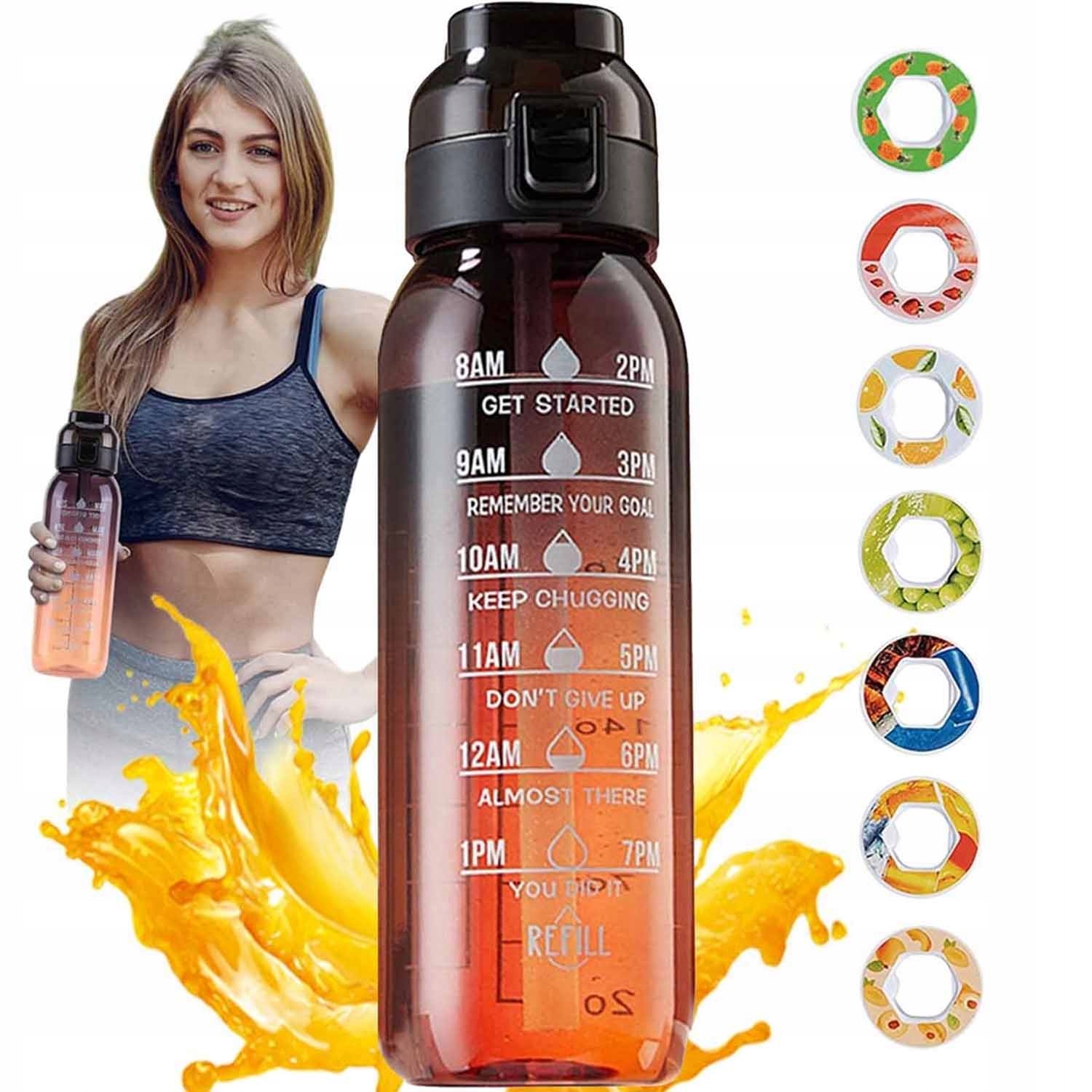 Motivační láhev na vodu Lahev Na Pití 1 l s odměrkou a brčkem velká 1000 ml