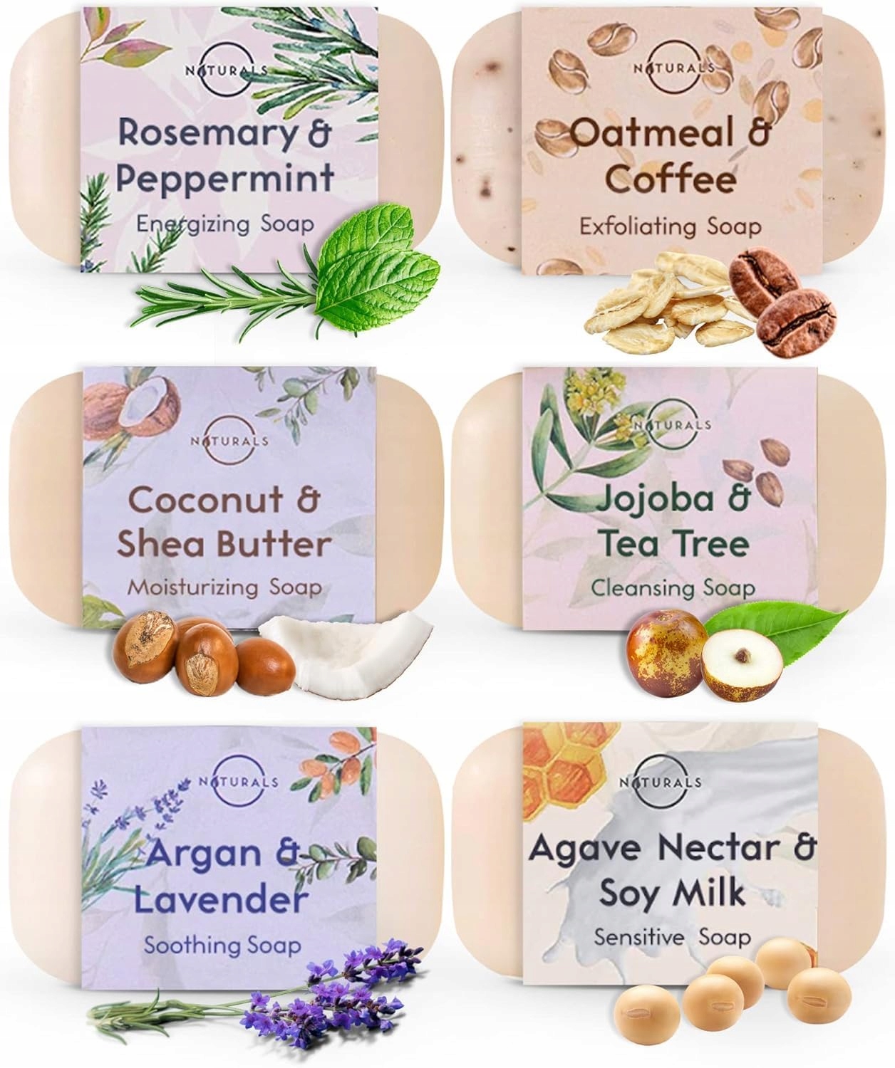 Přírodní veganská mýdla V sadě 6 Kusů pro tělo a obličej Ekologické