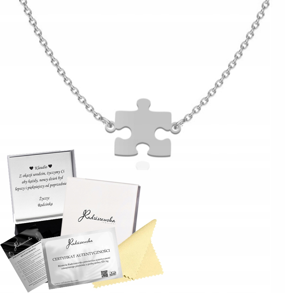 Stříbrný náhrdelník s puzzlem Puzzel Řetízek 925 Dárek Gravírování Bonus