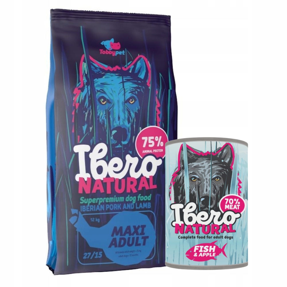 Levně Balíček pro velké psy: Ibero Maxi Adult 3 kg Fish & Apple 400 g