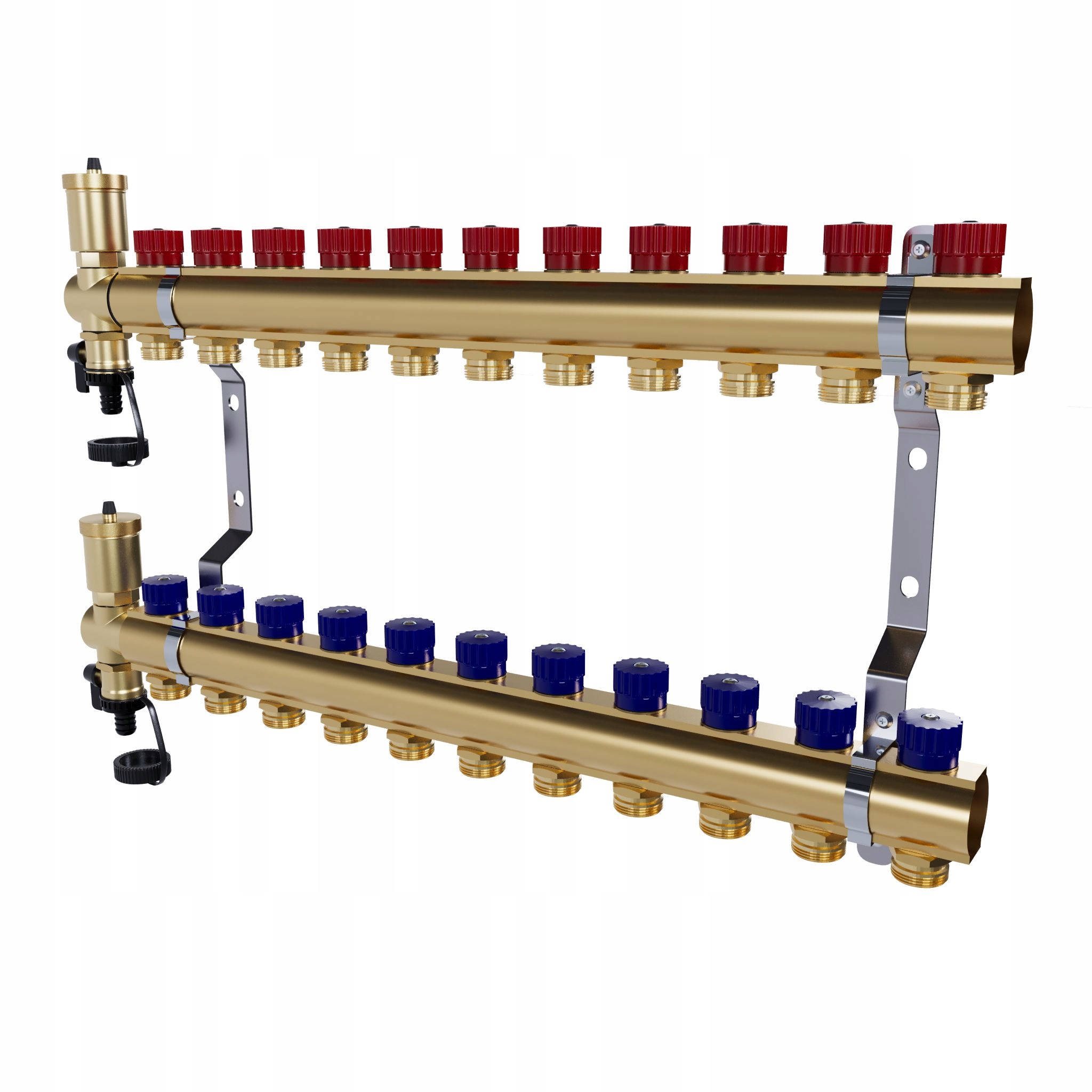 Manuální 11-okruhový mosazný rozdělovač pro radiátorové vytápění