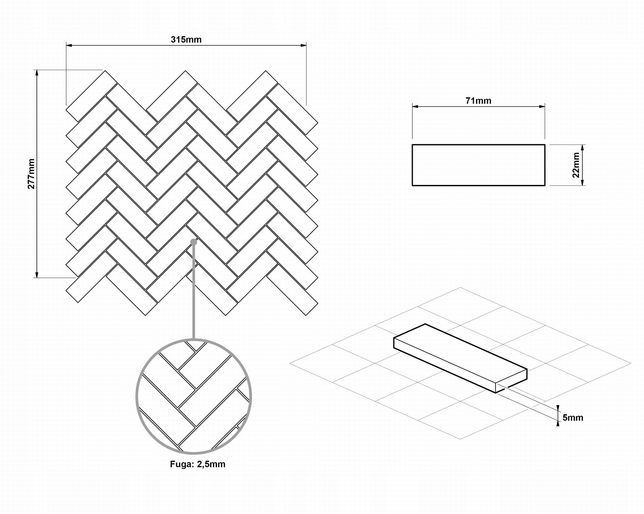 MOZAIKA CERAMICZNA MINI CHEVRON HERRINGBONE CARRARA MAT Jednostka sprzedaży sztuka