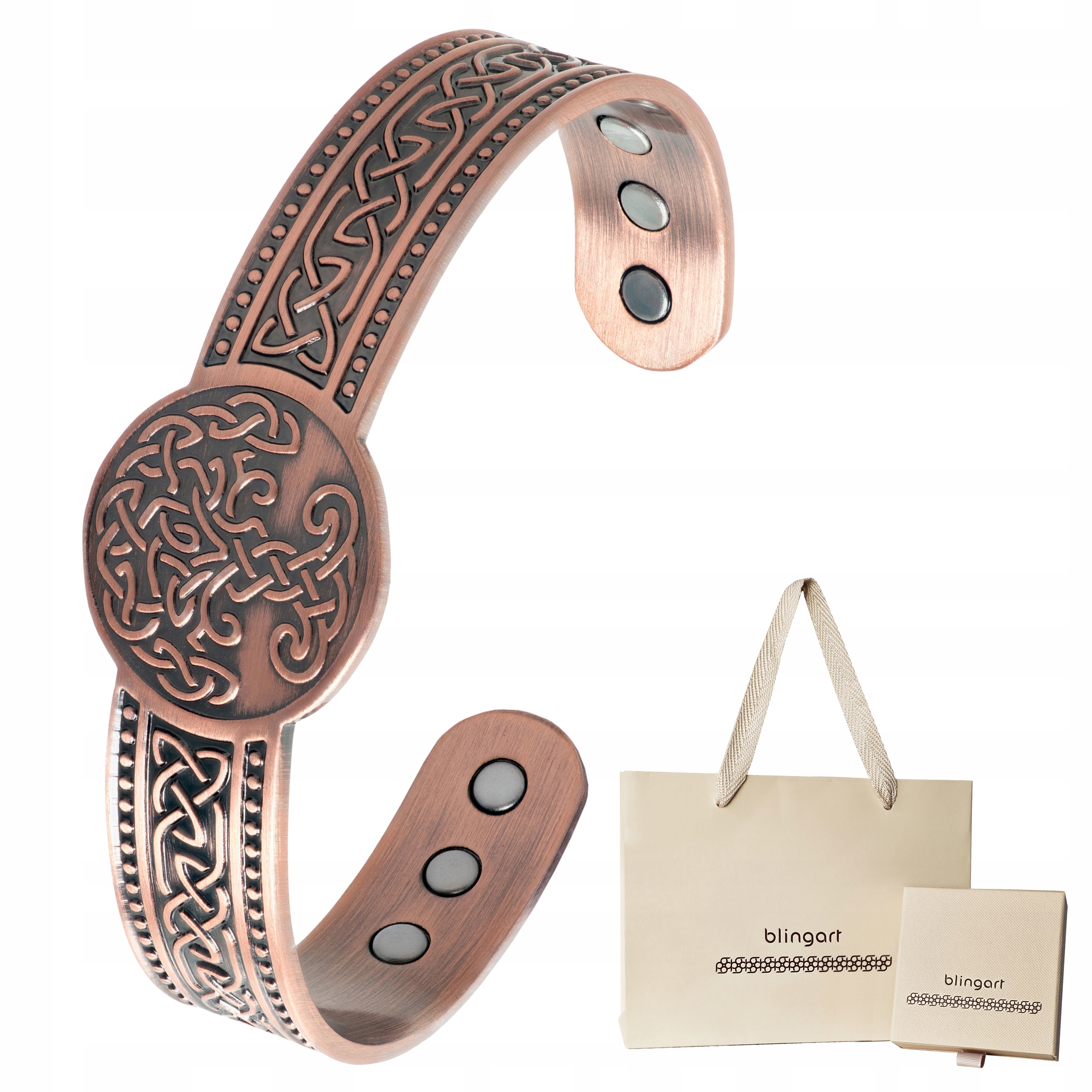 Měděný náramek 20 cm magnetický pánský yggdrasil zdravotní Blingart