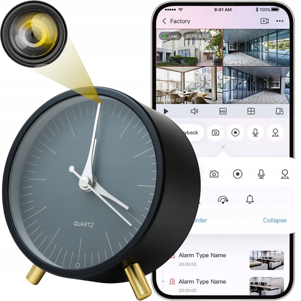 Mini Špionážní Wifi Kamera Ukrytá V Budíku Android S Dálkovým Náhledem