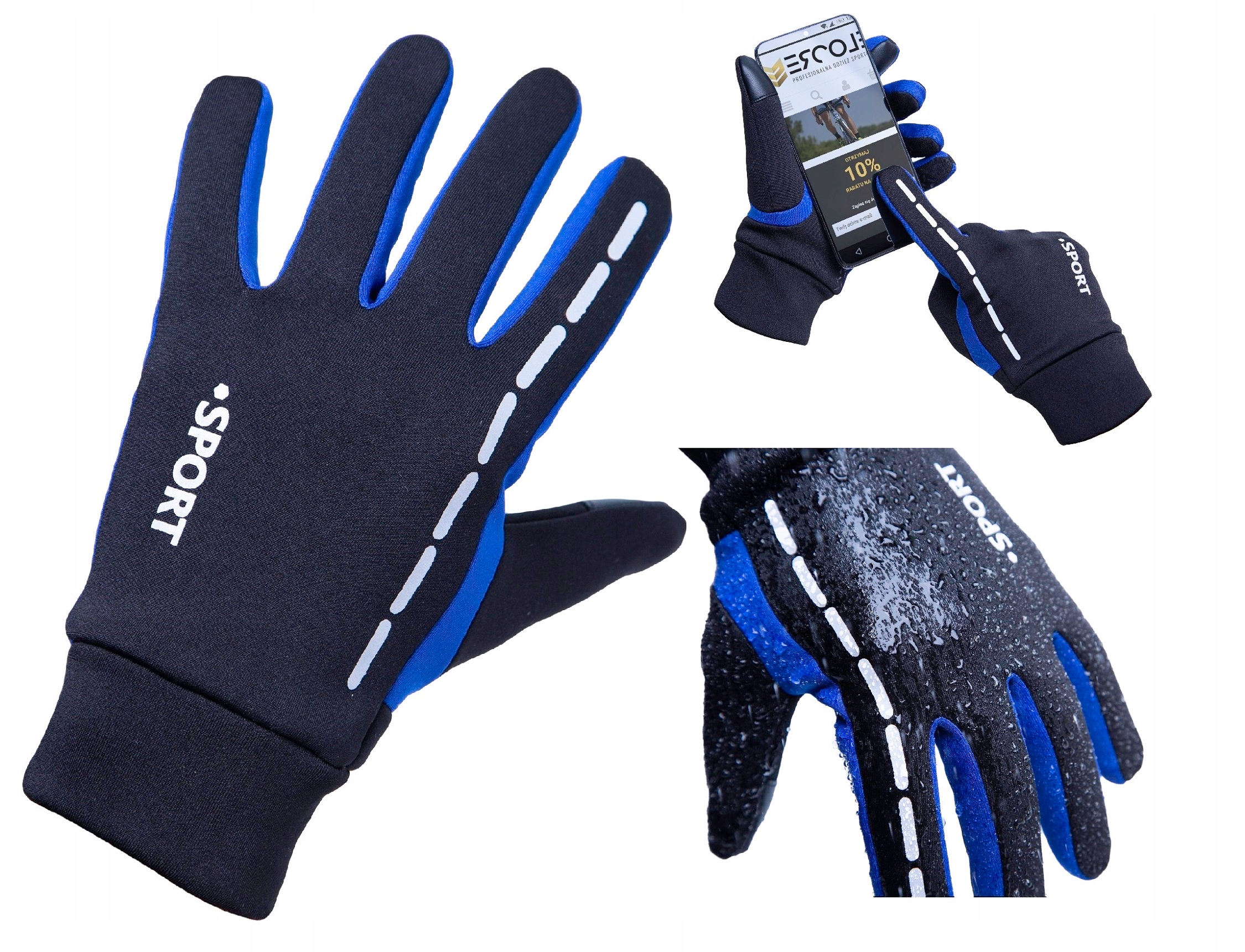 RĘKAWICZKI ROWEROWE M MĘSKIE ZIMOWE DAMSKIE CZARNE ODBLASK DOTYKOWE CIEPŁE