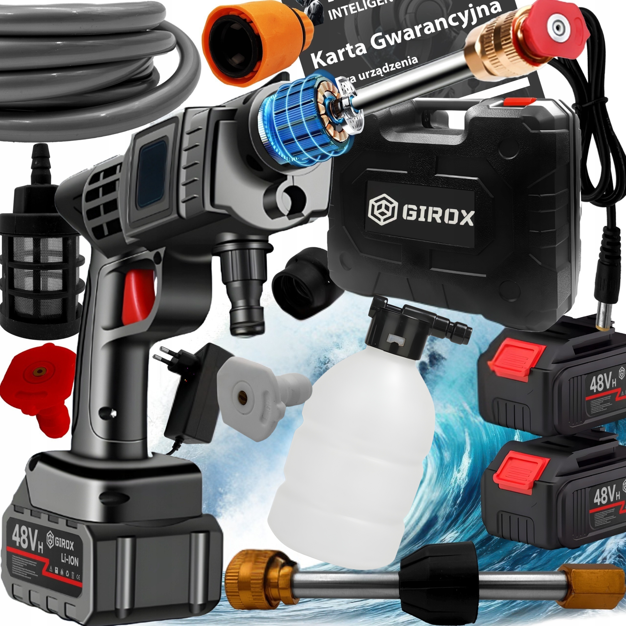 Myjka Ciśnieniowa Akumulatorowa 48V Przenośna Ogrodowa Do Auta Kostki Okien