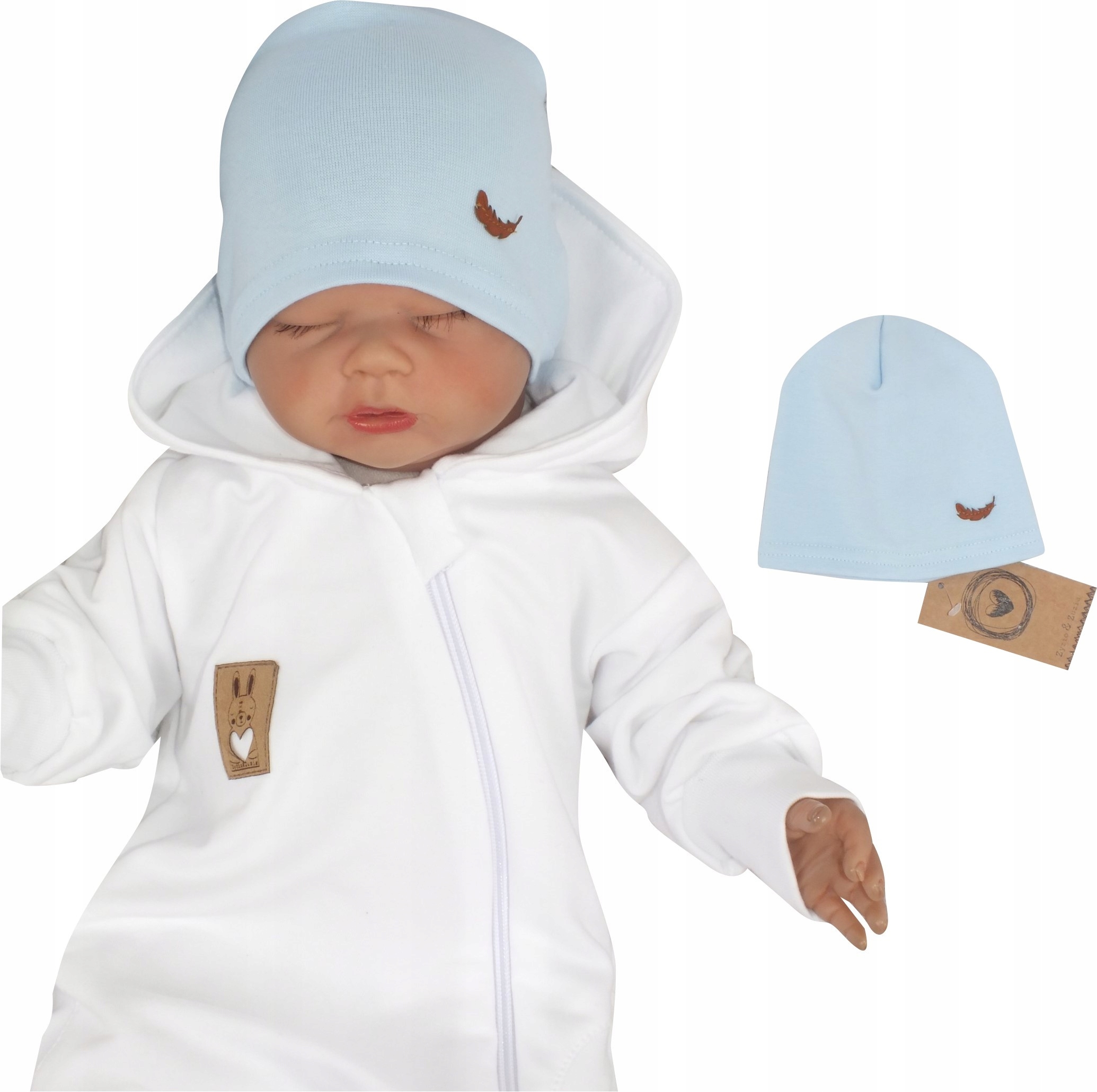 

Cienka czapka z piórkiem noworodkowa rozmiar 46/48