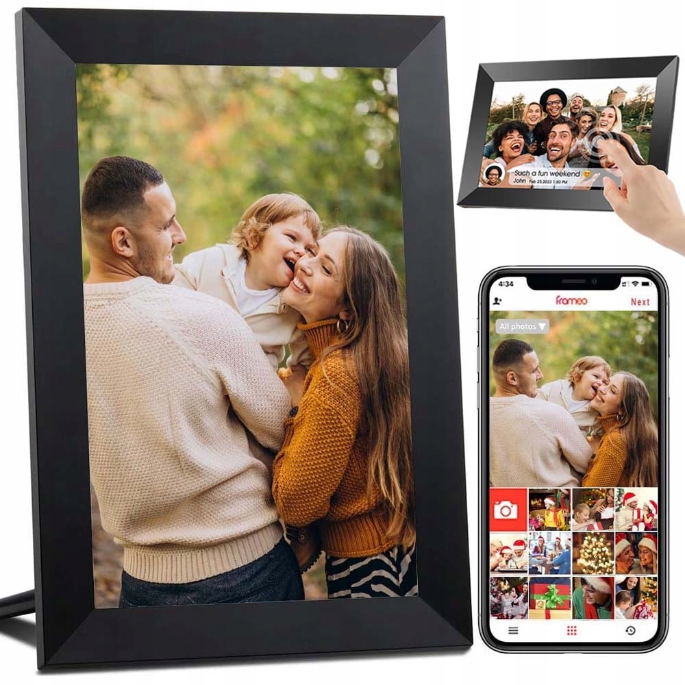 Rámeček Digitální Na Fotografie Wi-fi 10,1" Ips Dotykový Fotorámeček 32GB Hd Černý