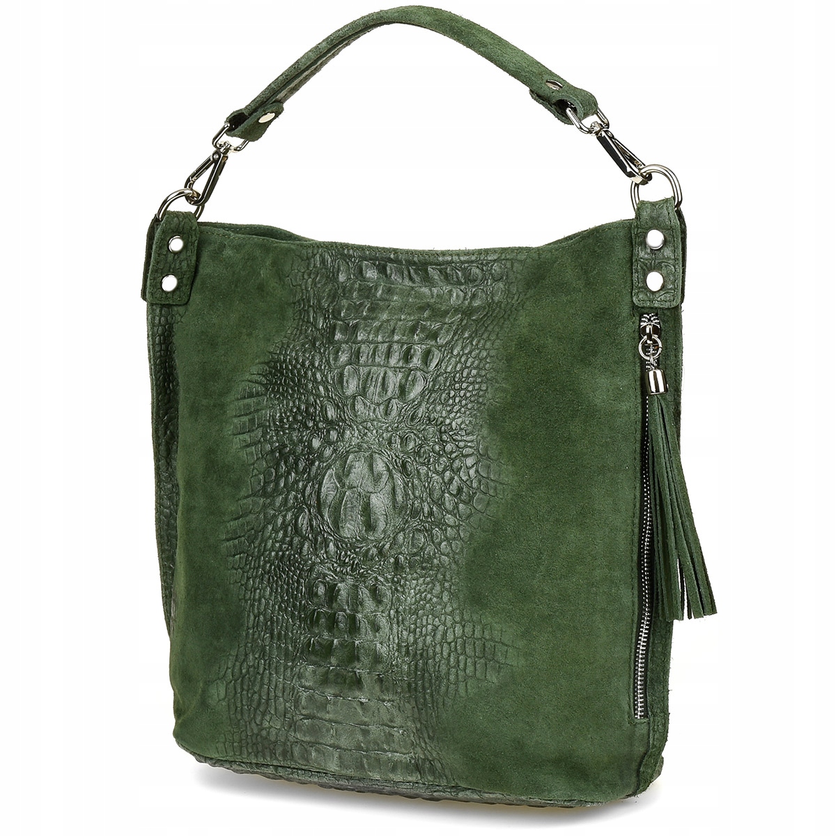 Dámská kožená kabelka velká shopper italská semišová kůže Croco přes rameno