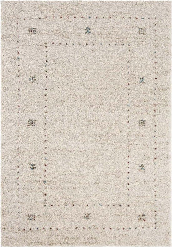 Koberec Shaggy do obývacího pokoje 80 x 150 cm, krémová měkká srst s boho vzorem