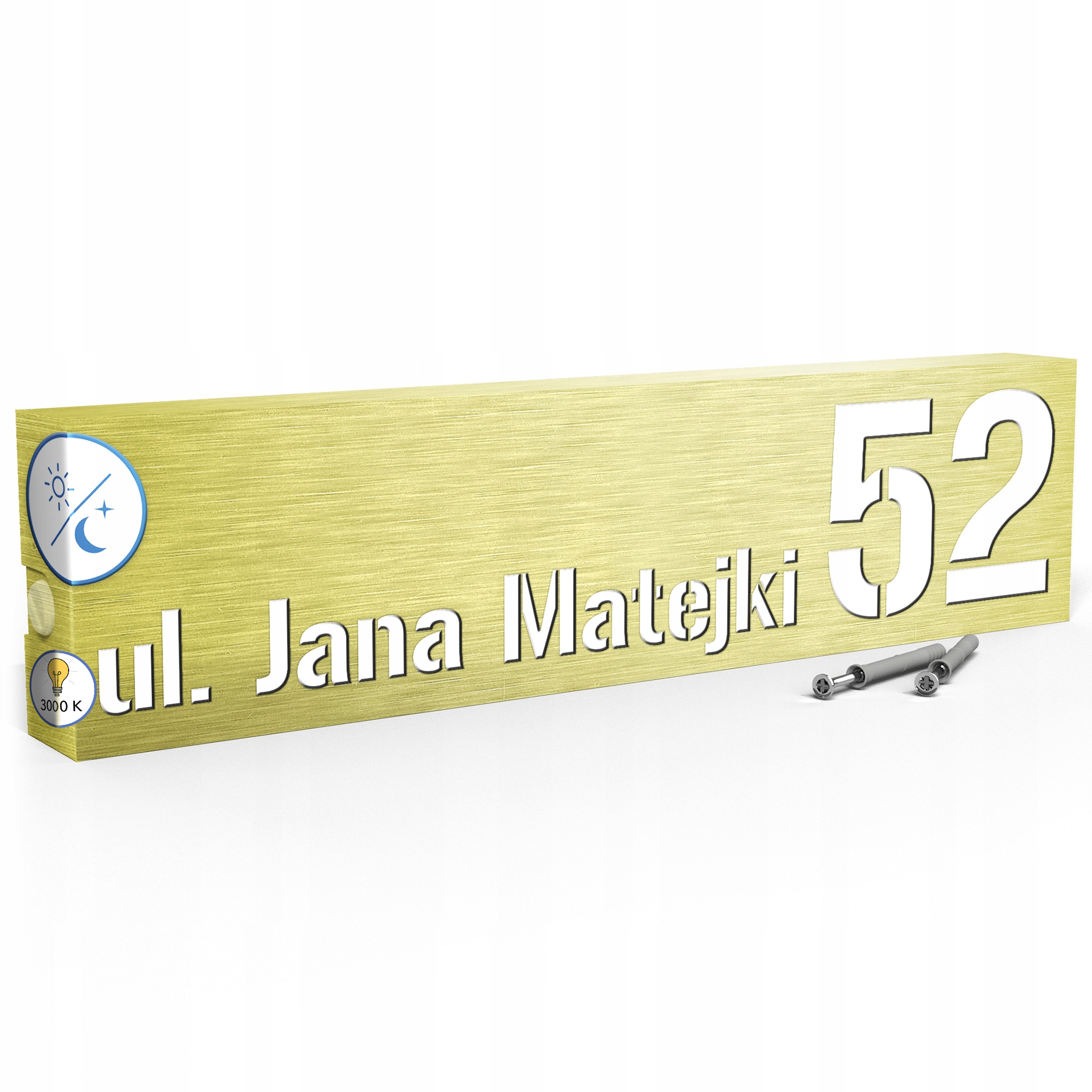 Led tabulka 3000k senzor 40x10 cm Teplá barva Číslo na dům Zlatá