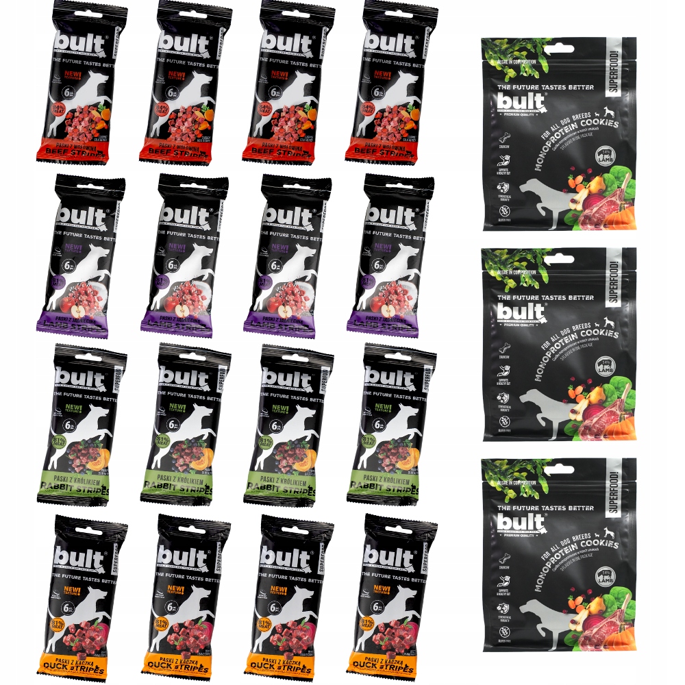 Levně 16 x MIX Tasty Strips Bult Superfood 3 Proteinové Cookies Sada Pro Psa