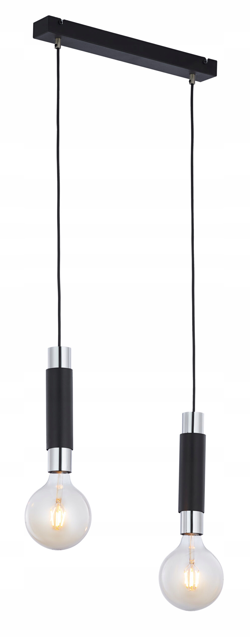 Závesná lampa čierna 2xE27 40 cm chrómované trubice Jupiter Lile