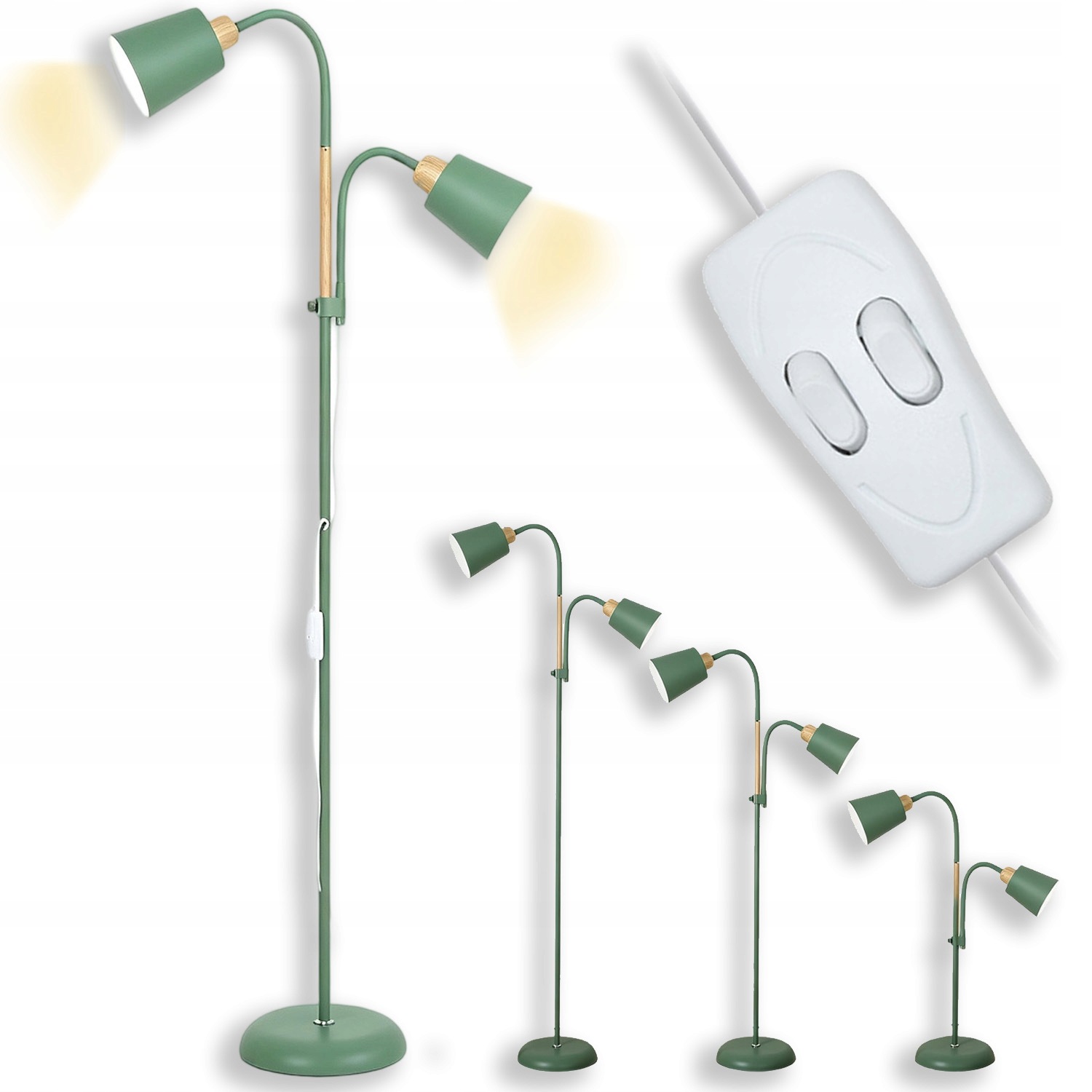 Stojací Podlahová Lampa Zelená E27 Moderní 159 Cm Pro Čtení Regulace