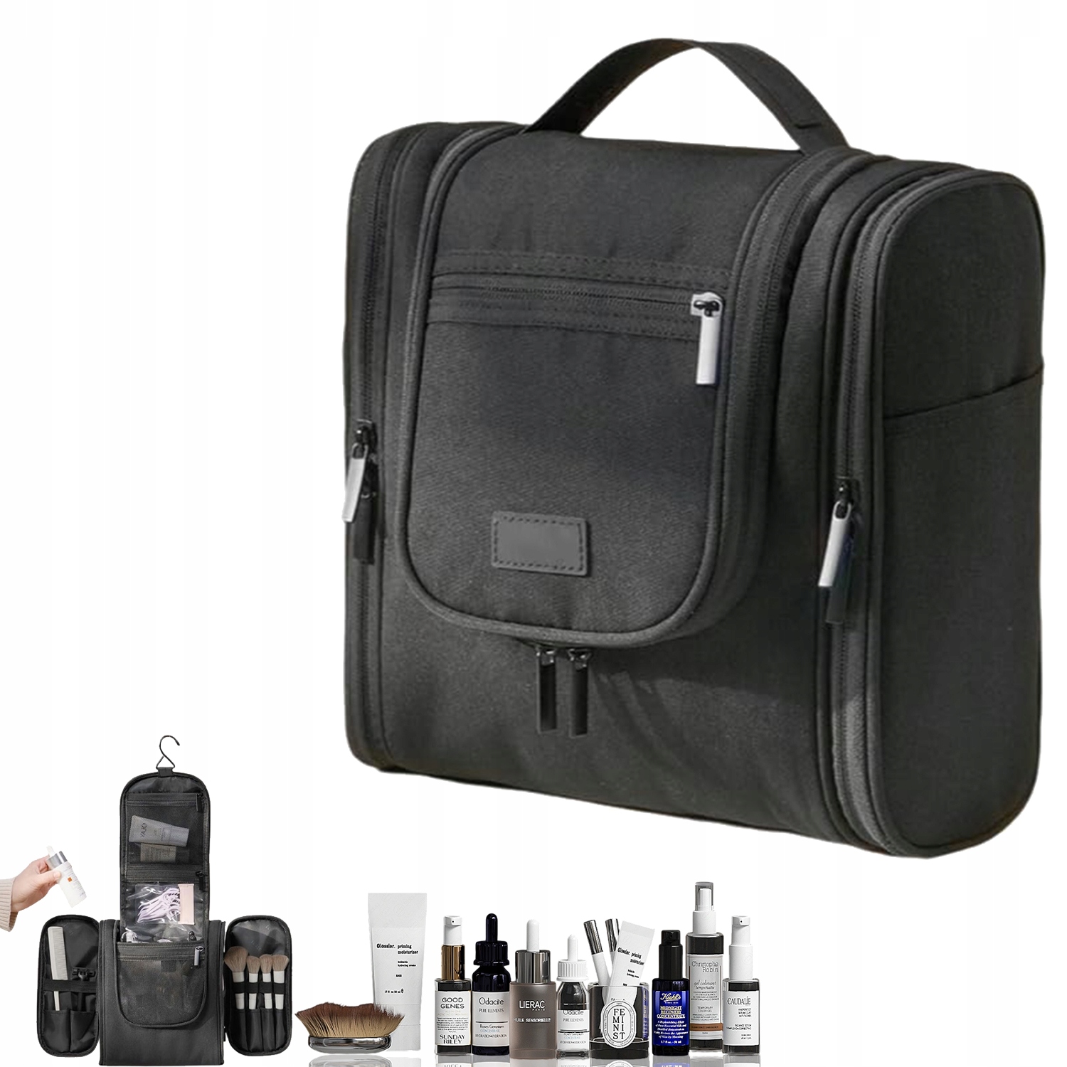 Sada Pro Ukládání Toaletních Potřeb, Černá, Z Reptového Materiálu