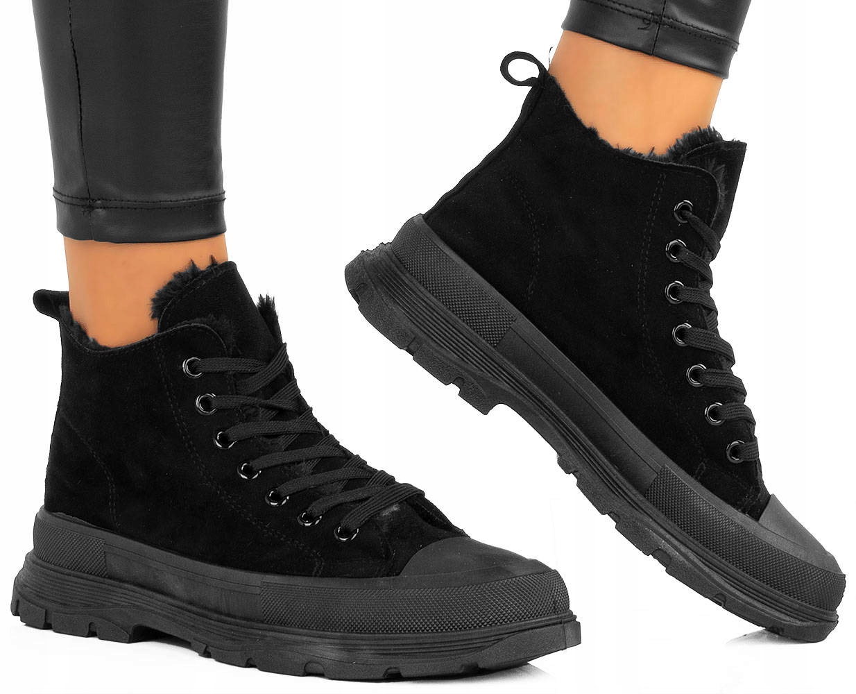 

Trampki Czarne Wysokie Ocieplane Platforma 40