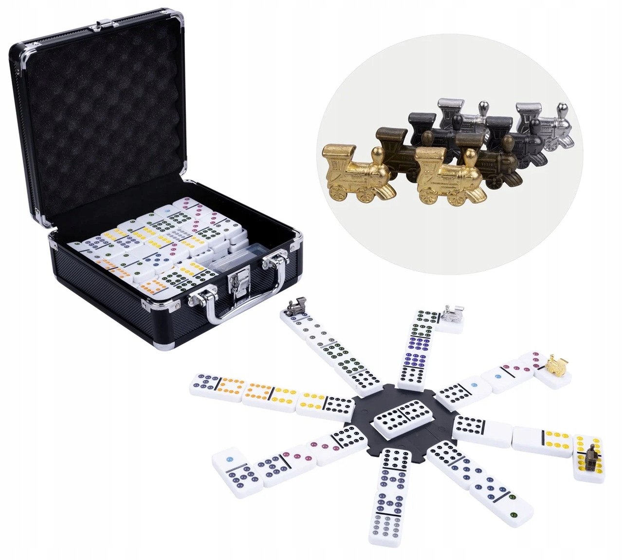 Domino Mexican Train Double 12 – 91 Kamieni, Metalowe Lokomotywy