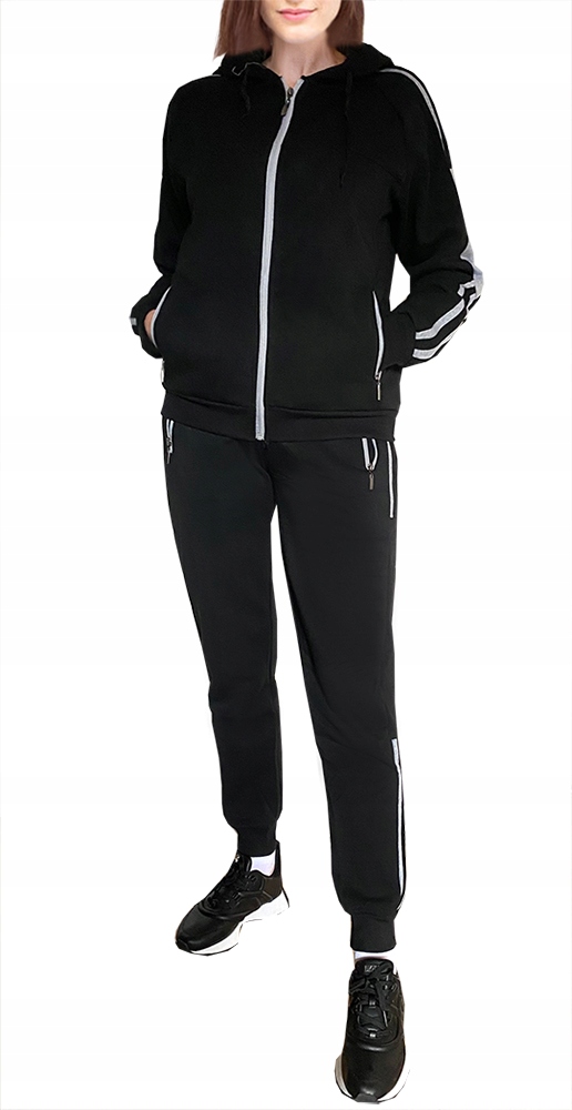 Ciepły DAMSKI dres DRESY z KAPTUREM 9145 KOMPLET czarny XXL Rozmiar XXL