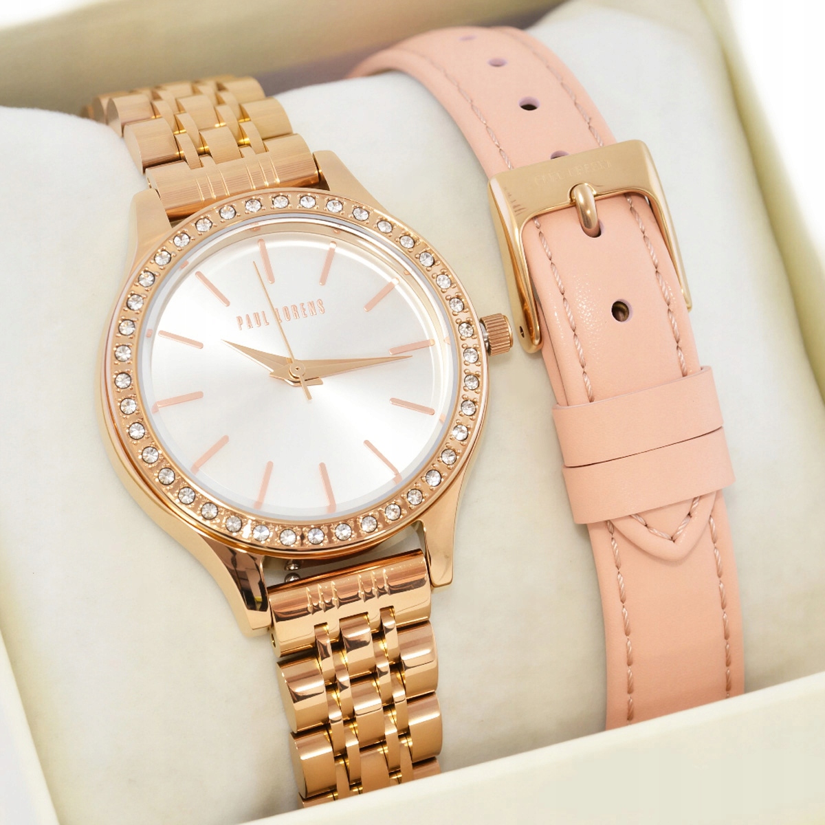 Elegantní dámské hodinky Paul Lorens Taylor s zirkony, 2 Pásky Gravírování