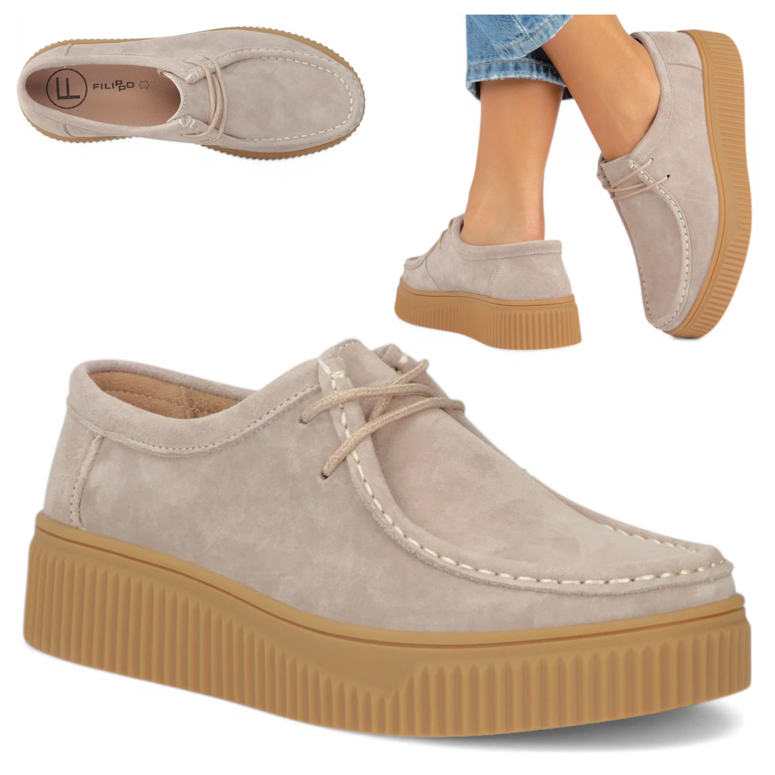 38 Filippo Dámské mokasíny z přírodní kůže, šněrovací, letní platforma