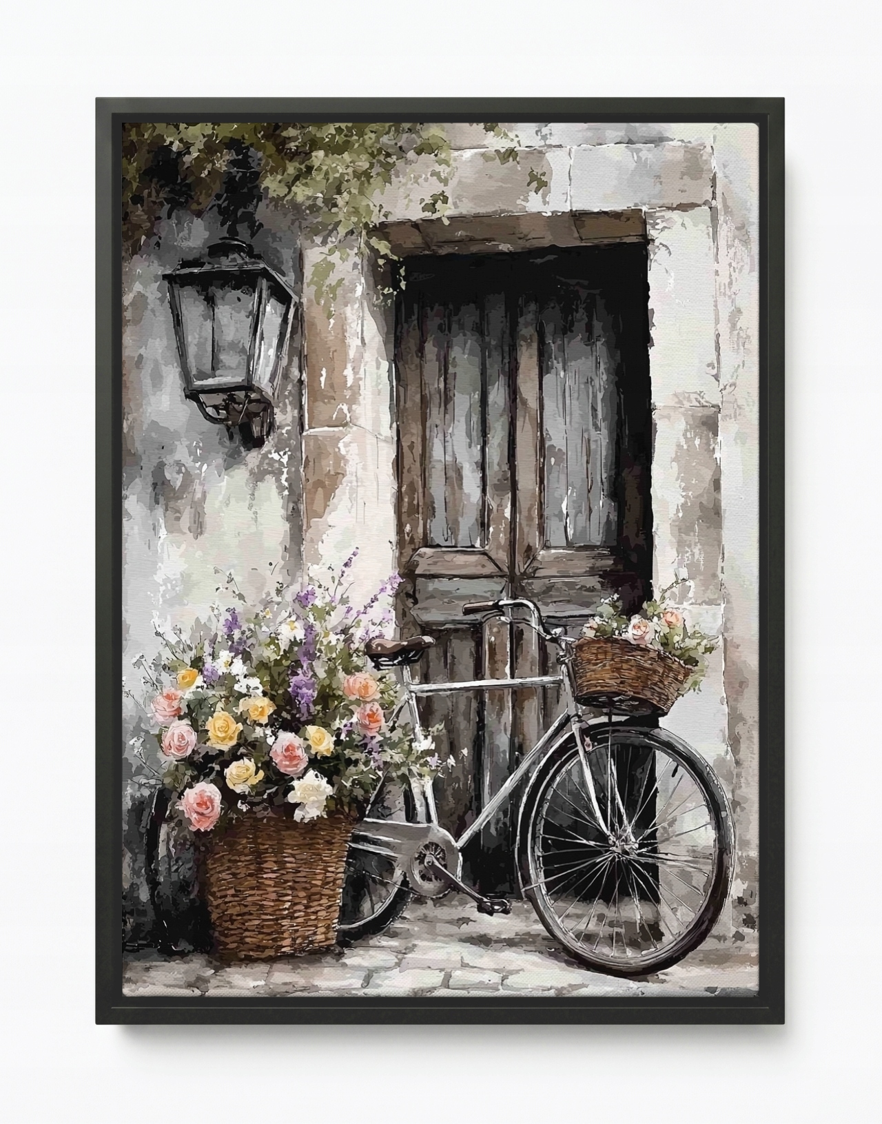 Obraz Rám American Box Vintage Bicykel Staré Dvere Kôš Kvety Ruže 60x80