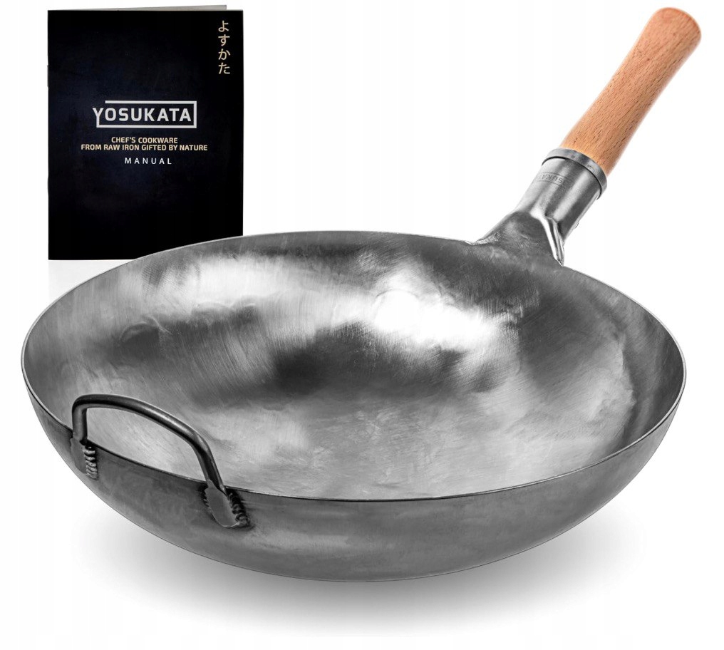 Yosukata Wok strieborný 36 cm Uhlíková oceľ Okrúhle dno Plyn Bbq Stir Fry