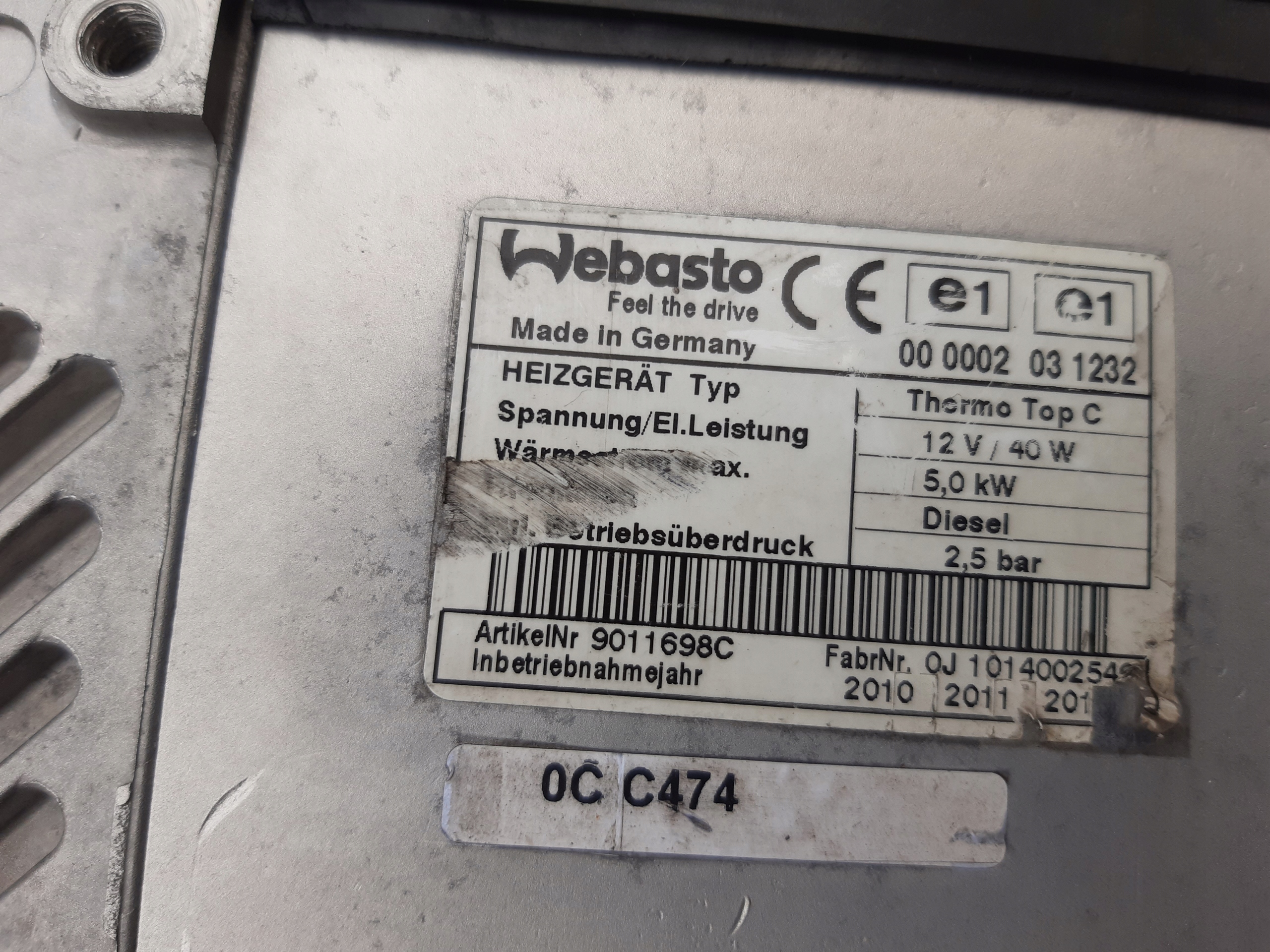 Webasto TT C Ducato Jumper Boxer Nowy 2010r Part manufacturer Webasto