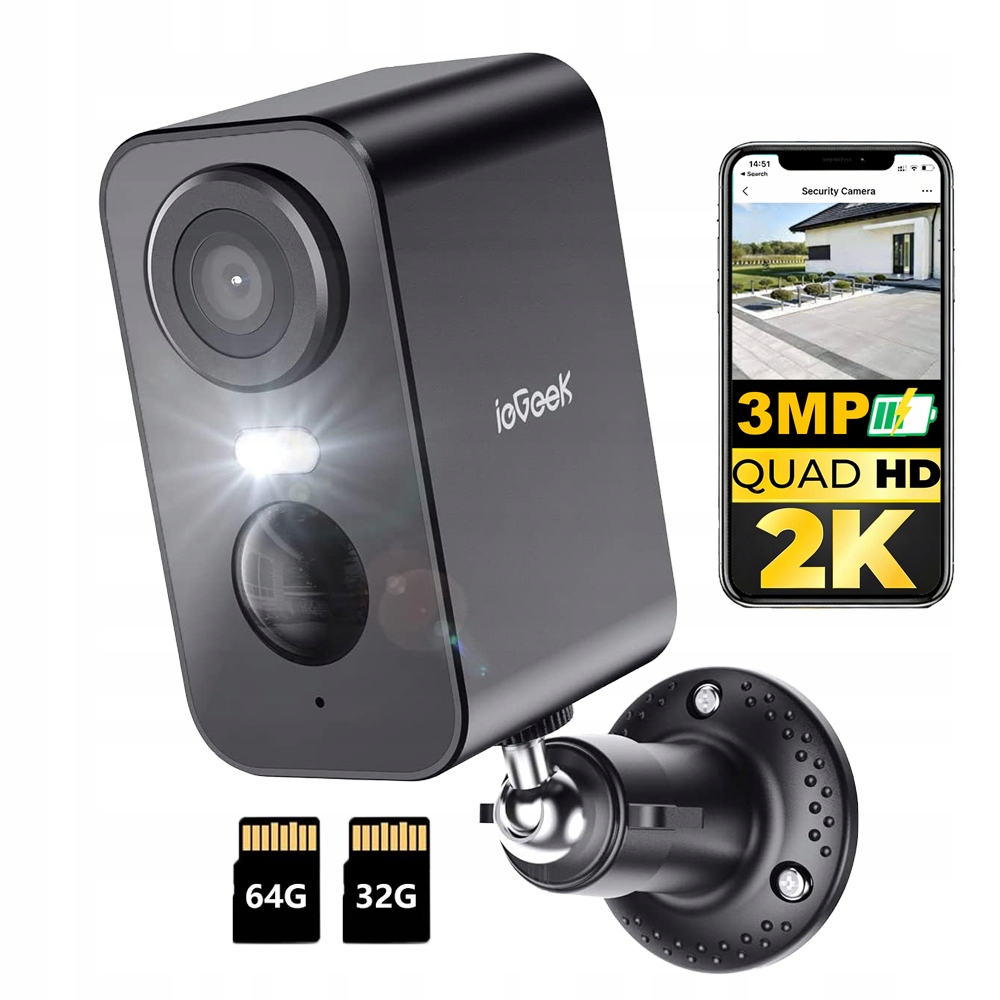 2K Wifi kamera na baterie Wifi bezdrátová s barevným nočním viděním a kartou