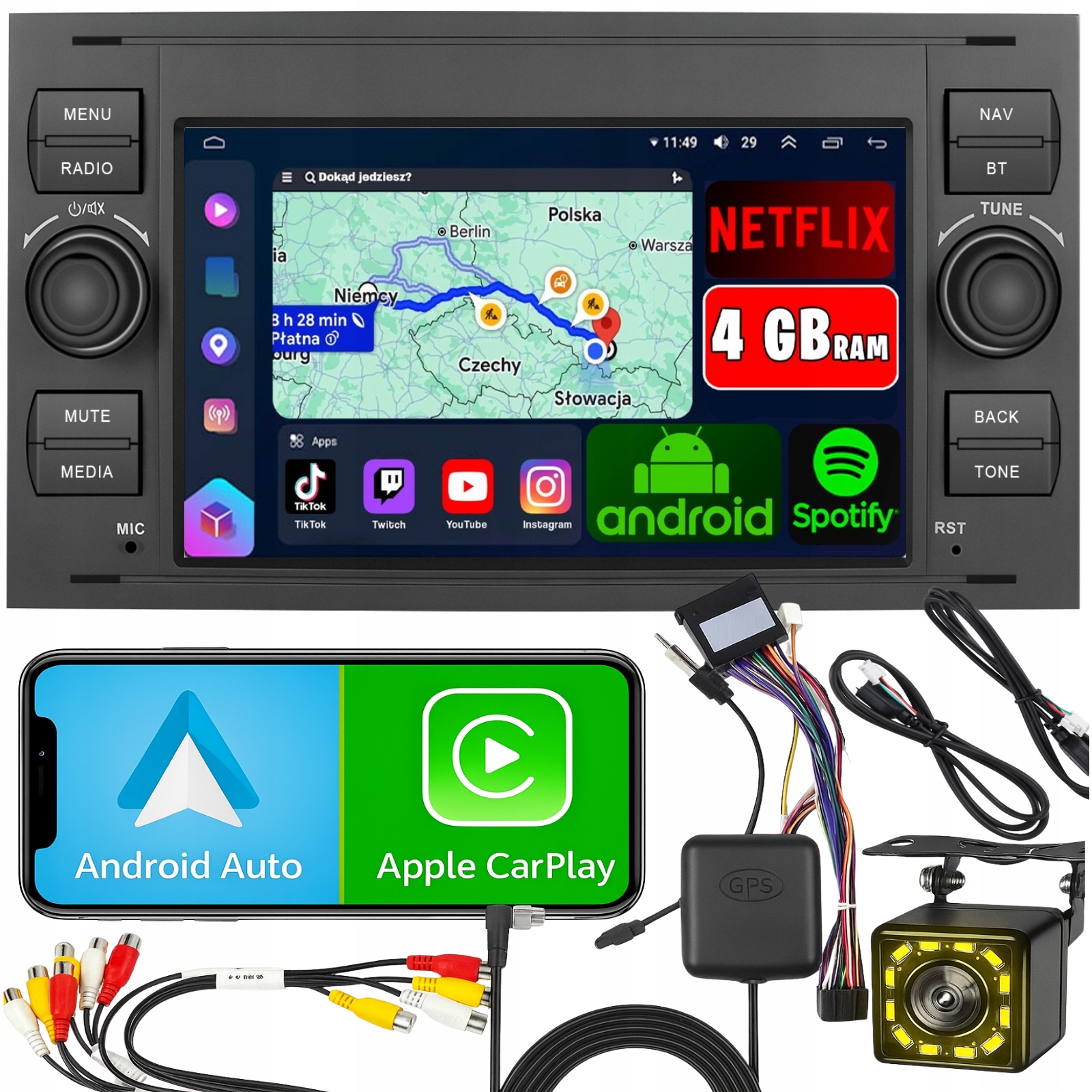 Autorádio pro Ford Kuga S-max C-max Carplay Rds Gps Wifi Android 4GB
