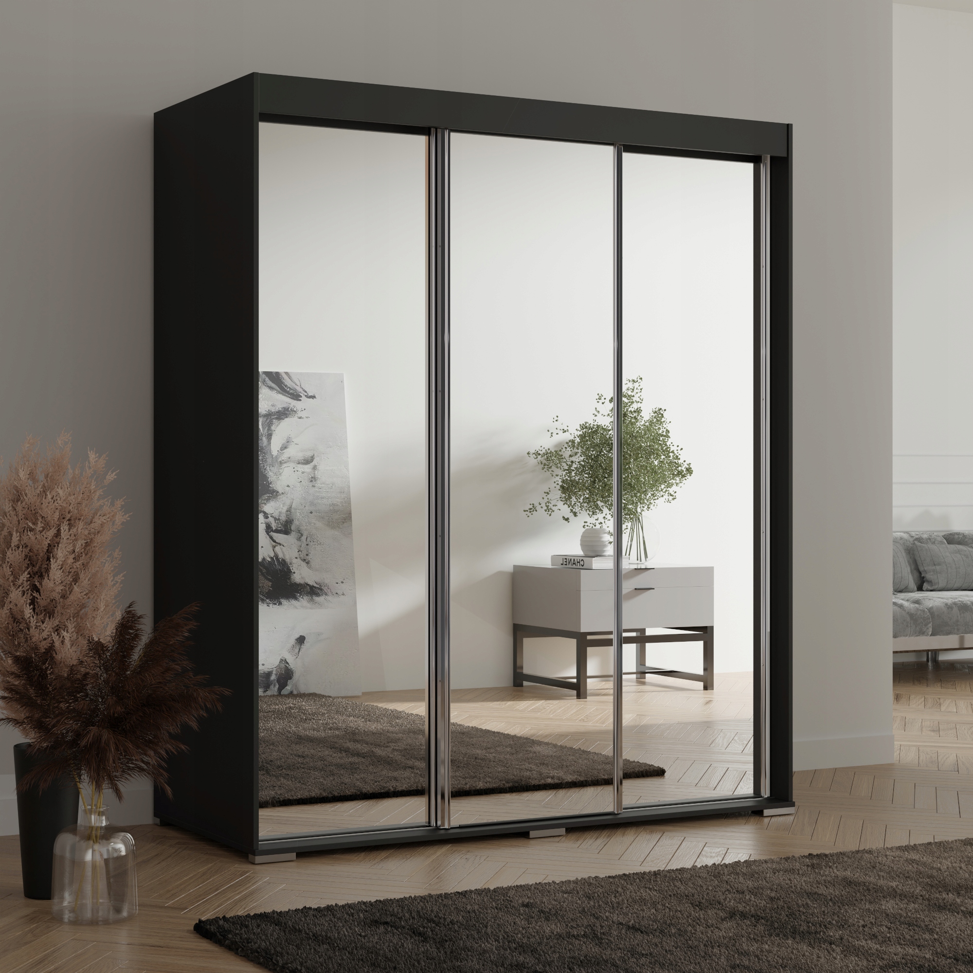 Szafa przesuwna z lustrem Como 3D3L 180 Czarna