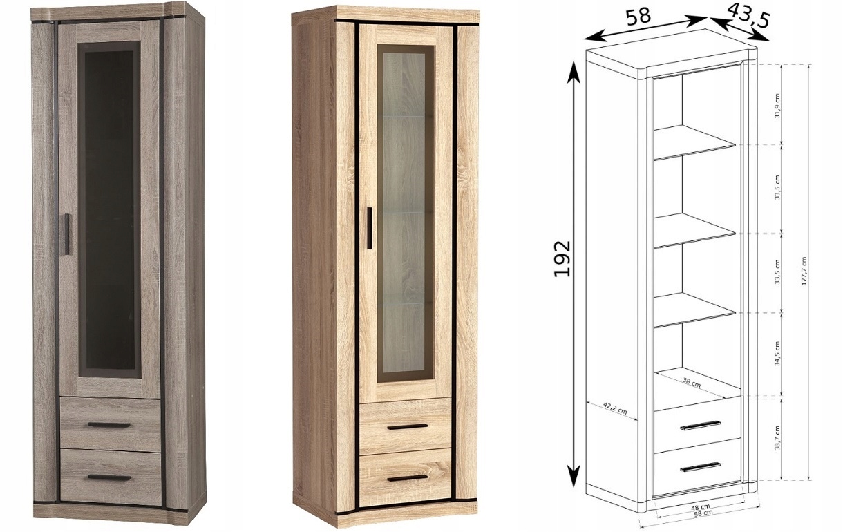 meble witryna wysoka słupek szyba salonu Dallas 16 Szerokość mebla 58 cm