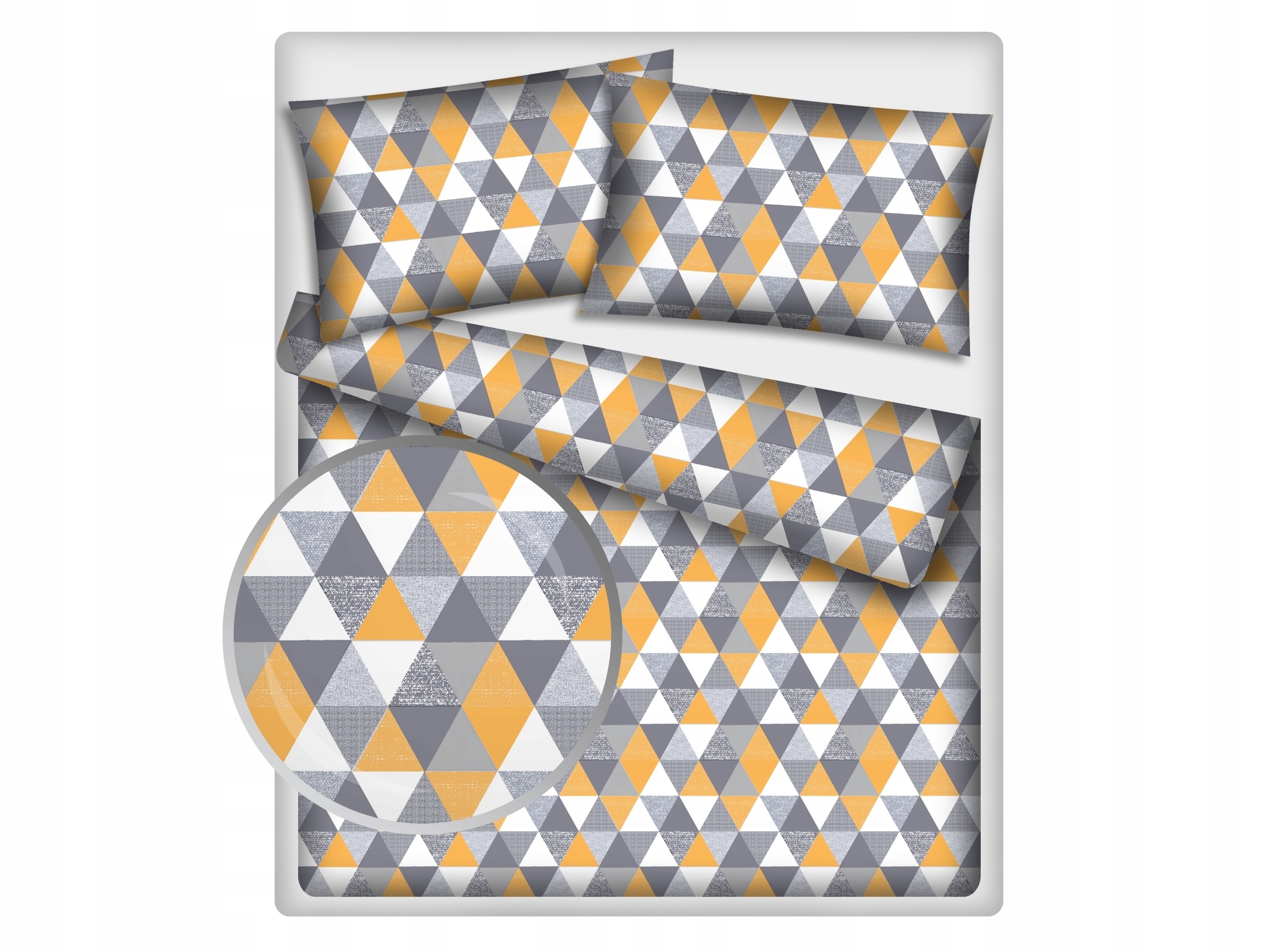 Komplet Povlečení Trojúhelníky Šedožluté 220 x 240 cm