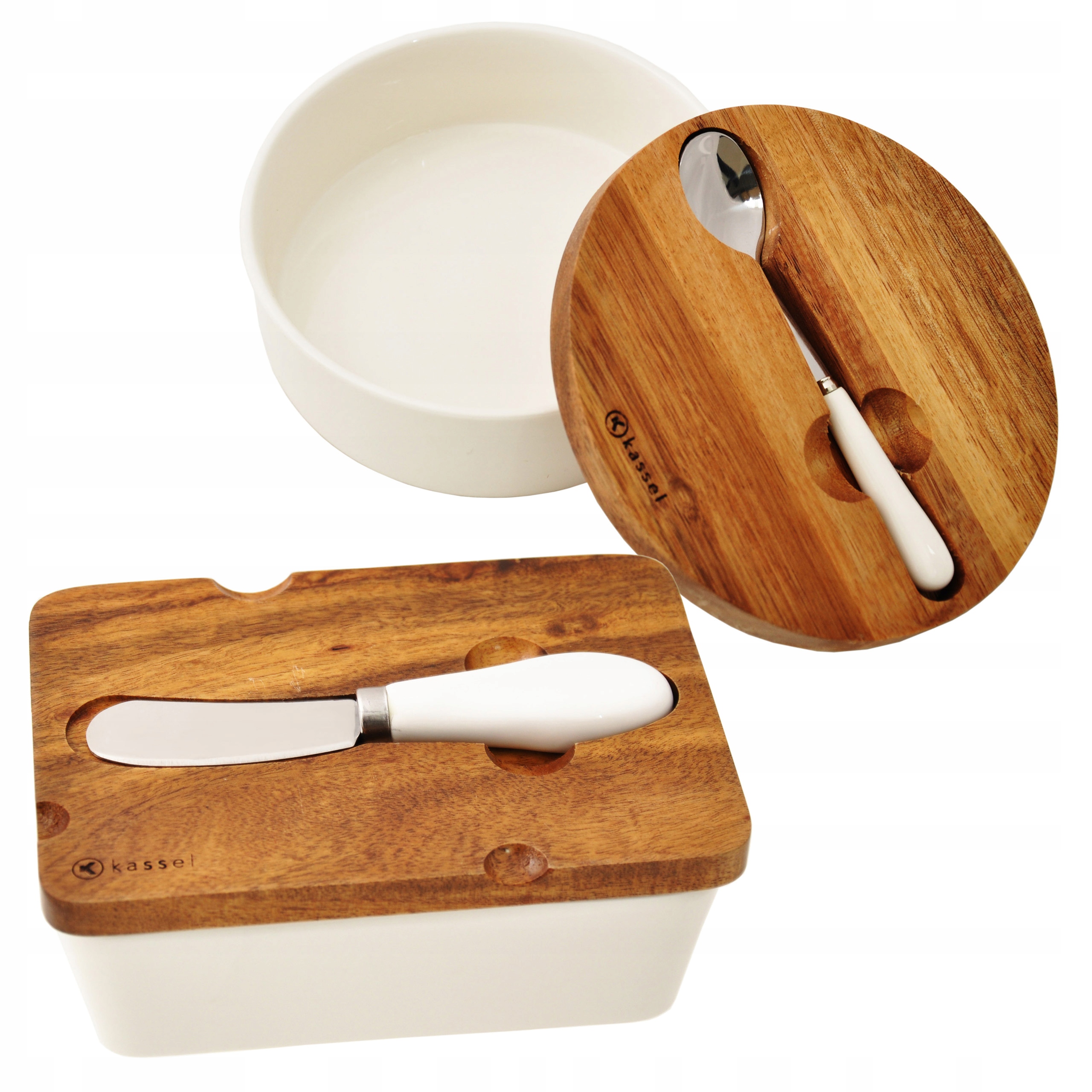 

Zestaw maselnica i cukiernica drewno akacji