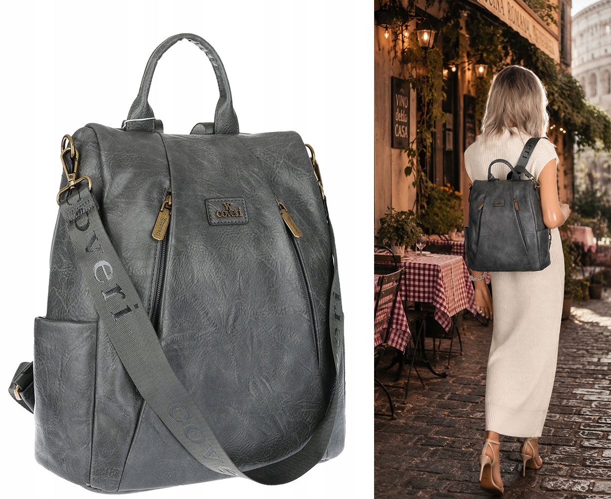 Batoh 2v1 kabelka shopper školy velká prostorná přes rameno CS1291 Šedá